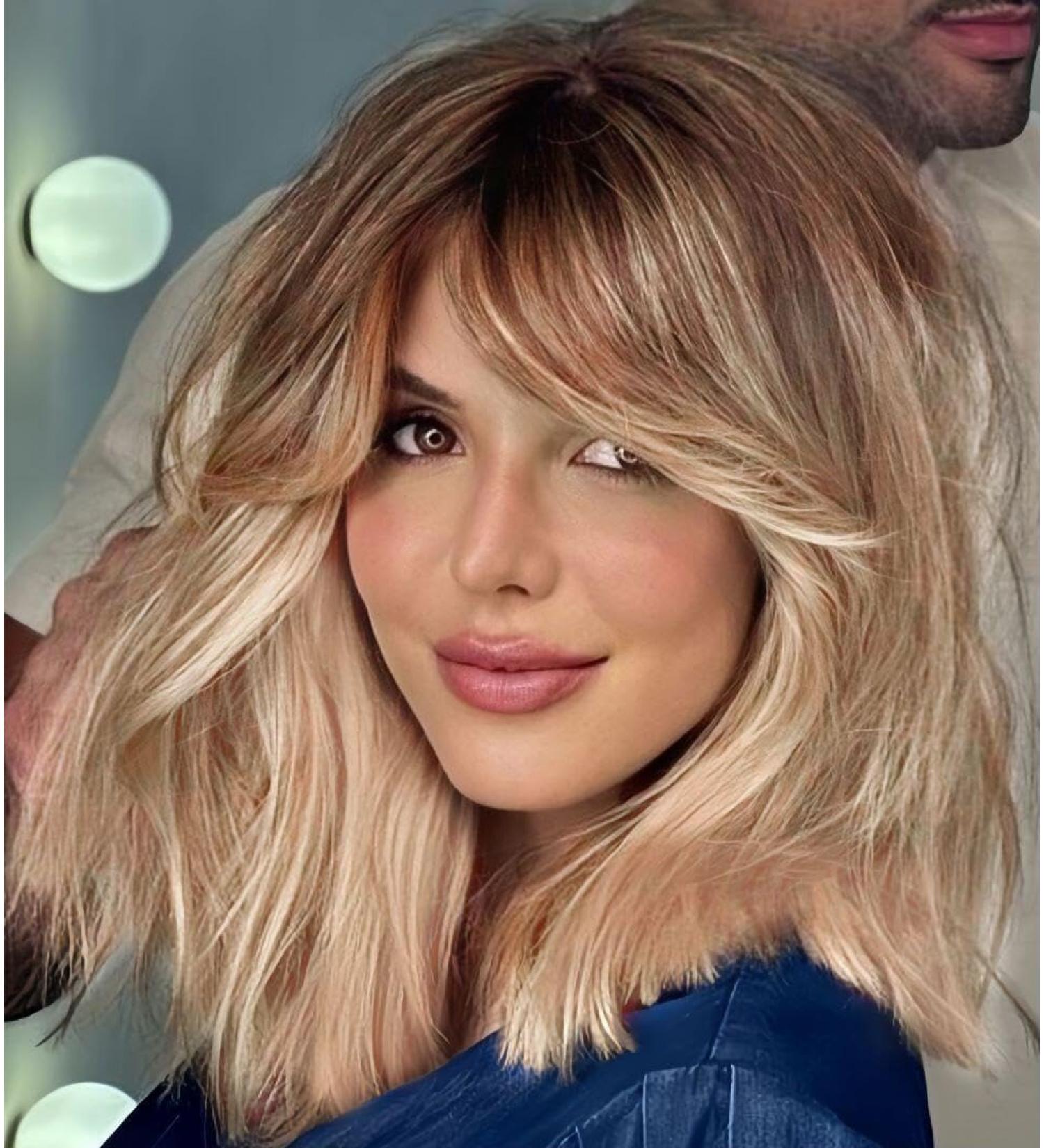 Shop Emmor Ashblonde Wigs with Curtain Bangs | Shoulder-Length Heat-Resistant Synthetic Wigs for Natural Everyday Use - Buy Online on GoSupps.com