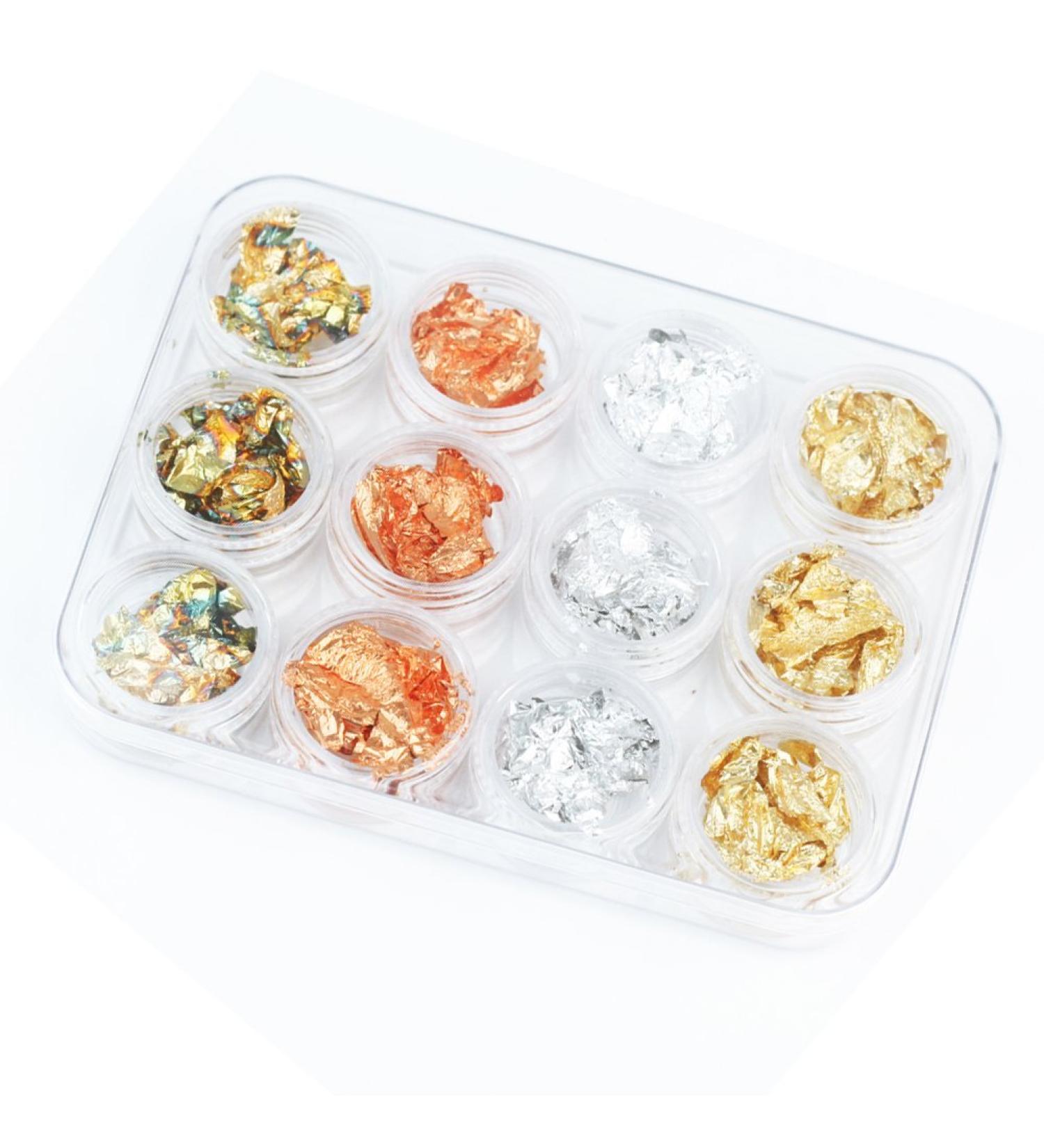 YUMIN 12 Box Gold Silver Copper Rainbow Foil Paillette Chip Nail Art Design Decoration - Buy Online on GoSupps.com