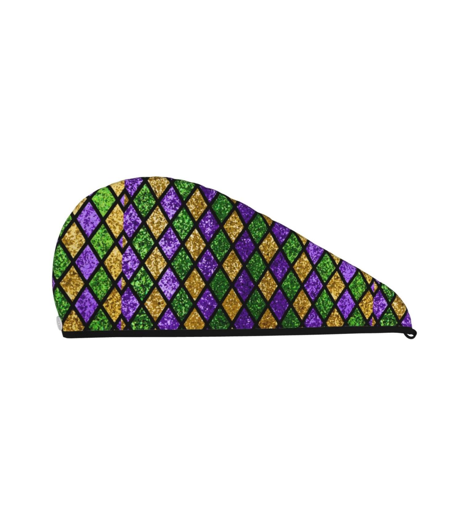 Hair Towel Wrap - Quick Drying Towel Turban with Button | Mardi Gras Shiny Green Purple - Buy Online on GoSupps.com