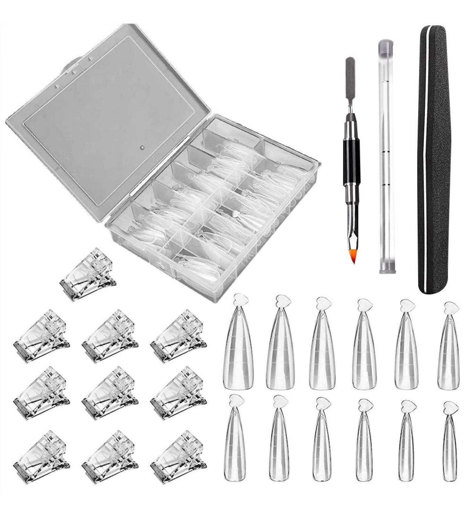 Jawseu 120-Piece Dual Forms Stiletto Nail Tips Kit - Artificial Nail Shapes with Tip Clip & Gel Brush for UV/Acrylic DIY Manicure - Perfect for Polygel A01 - Buy Online on GoSupps.com