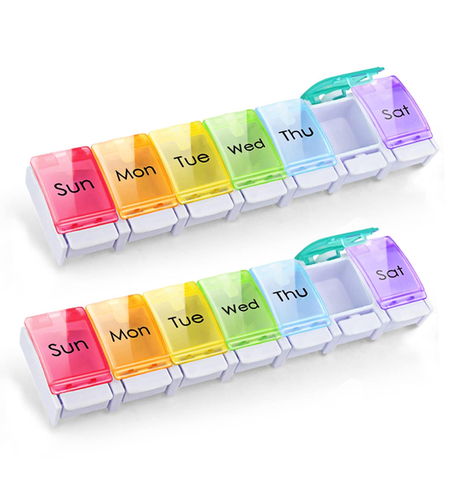 2 PCS Weekly Pill Organizer - Arthritis Friendly Travel 7 Day Pill Box with Large Compartments for Vitamins Fish Oil Supplements & Medication - Buy Online on GoSupps.com