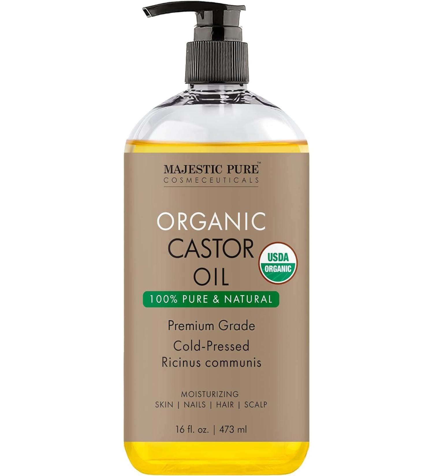 Majestic Pure Organic Castor Oil - 100% Pure Cold Pressed Hexane Free | Stimulate Growth for Hair Eyelashes & Nails | Moisturizing Body & Hair Oil - 16 Fl Oz - Buy Online on GoSupps.com