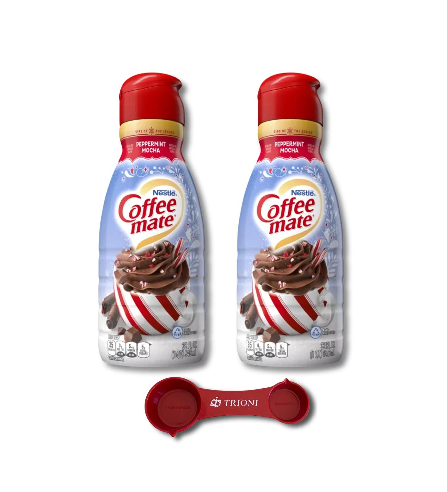 Coffee Mate Peppermint Mocha Creamer Bundle 2 Bottles of Flavored Liquid Coffee Creamer + TRIONI Multi-Purpose Measuring Spoon - Buy Online on GoSupps.com