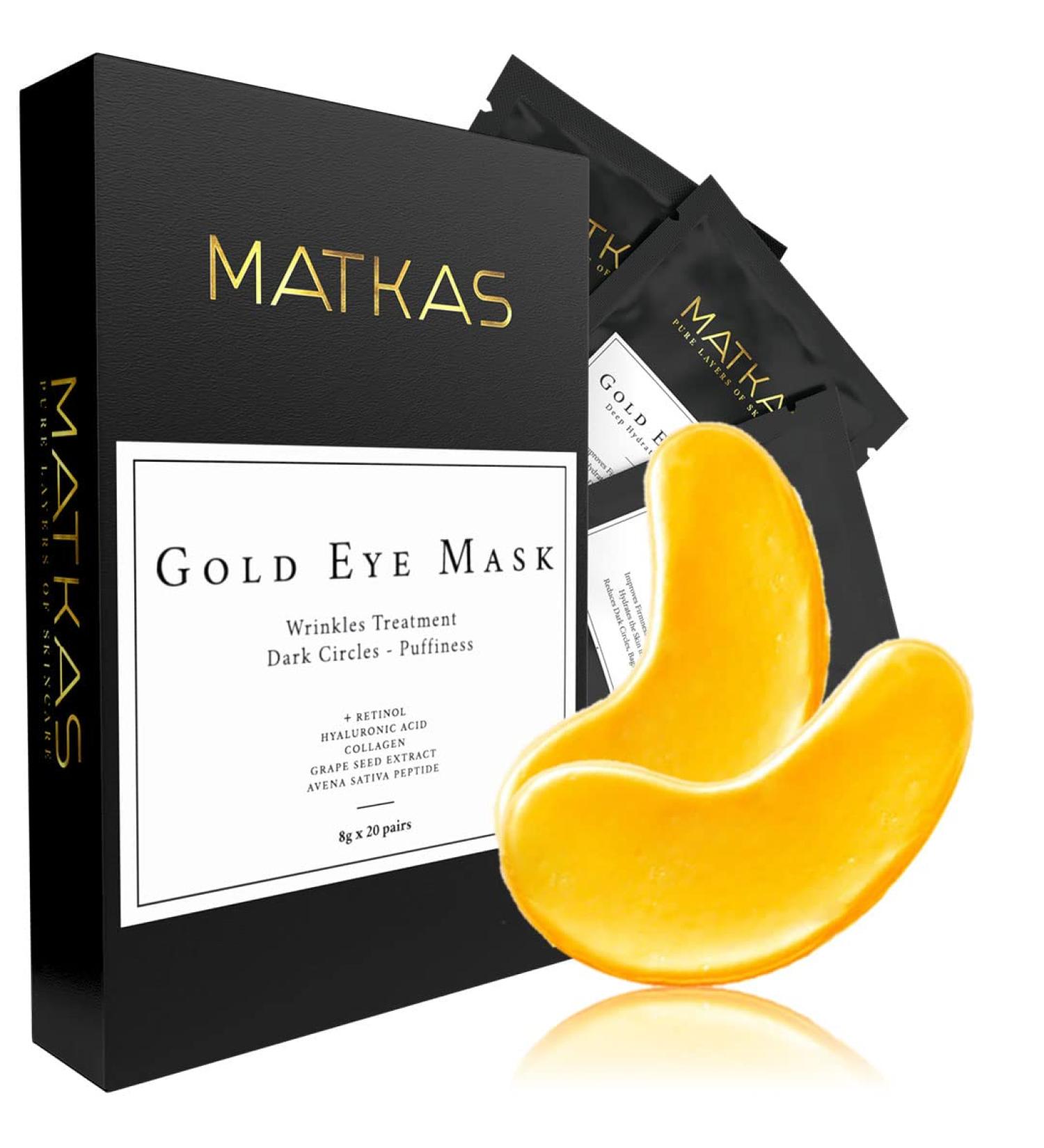 MATKAS Gold Under Eye Patches - Retinol, Hyaluronic Acid & Collagen for Dark Circles & Puffiness | Under Eye Mask Treatment for Women - Buy Online on GoSupps.com