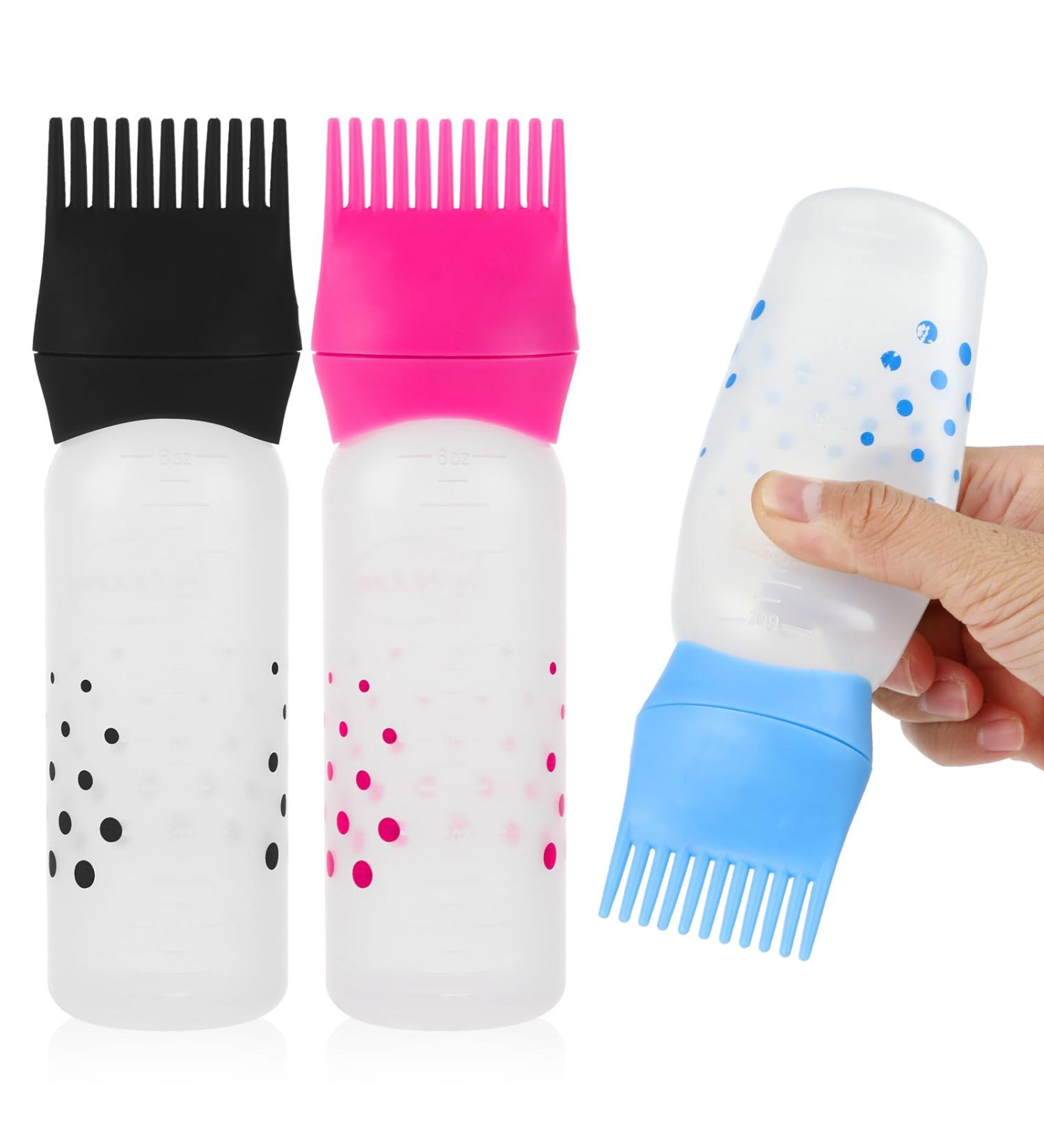 3 Pack Root Comb Applicator Bottle 6 Ounce Oil Applicators for Hair Dye Plastic Squeeze Bottle Applicator Brush with Graduated Scale Hairdressing Coloring Styling Tool - Buy Online on GoSupps.com