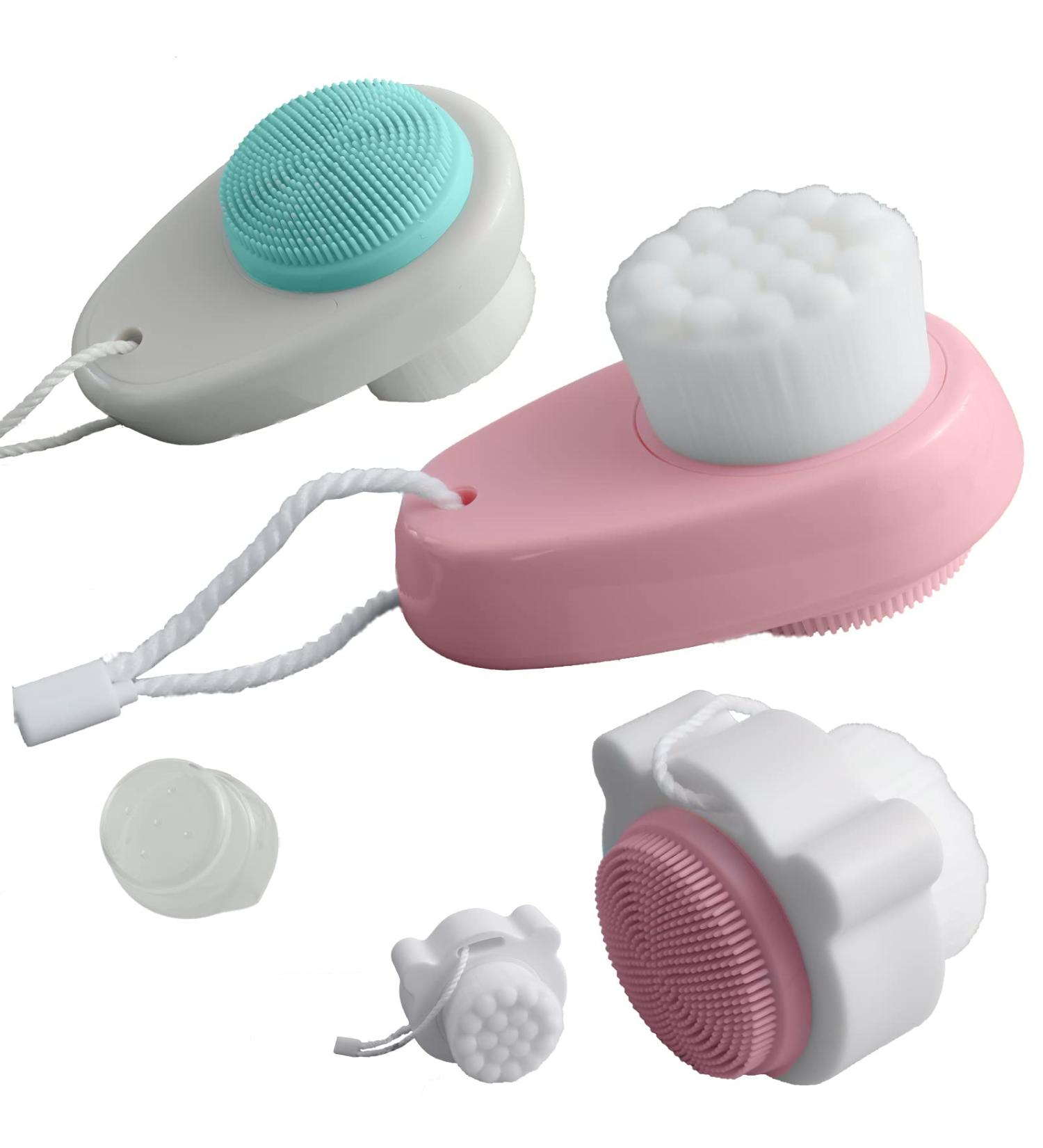 3Pcs Upgraded 2-in-1 Facial Cleansing Brush Set for Cleansing and Exfoliating - Pink, Green, White - Buy Online on GoSupps.com