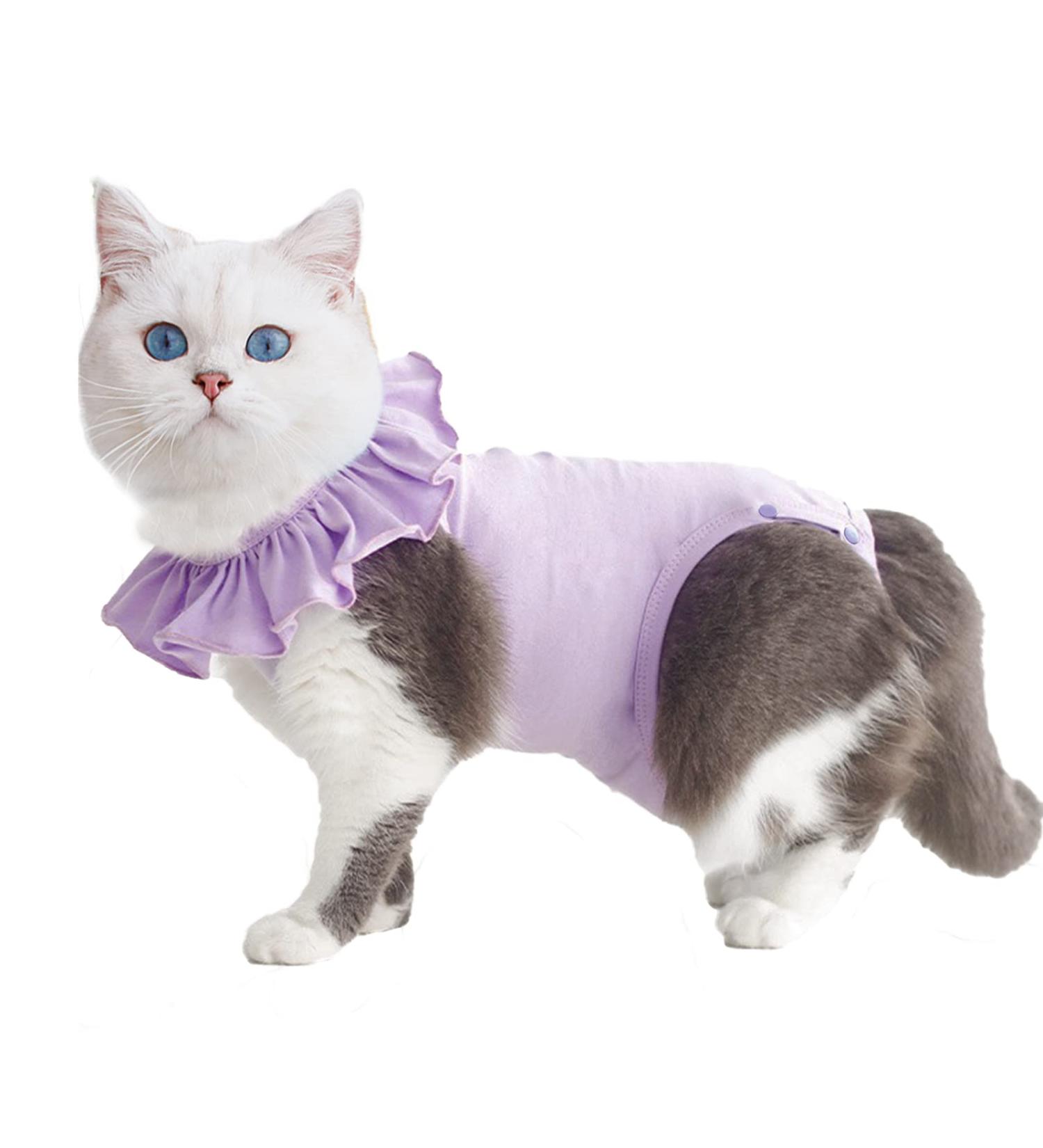 Yeapeeto Cat Recovery Suit | E-Collar Substitute for Cats | Prevent Licking Abdominal Wounds | Breathable & Warm After Surgery | Purple S - Buy Online on GoSupps.com
