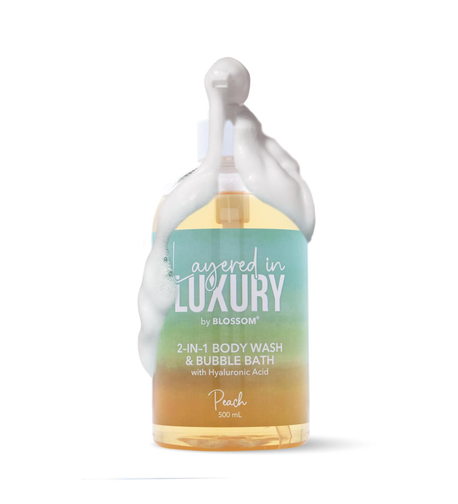 Blossom Layered In Luxury 2-in-1 Scented Body Wash & Bubble Bath with Hyaluronic Acid Liquid Bath Gel Body Cleanser with Pump for Dry Sensitive Skin Men Women + Kids Cruelty Free 500ml Peach - Buy Online on GoSupps.com