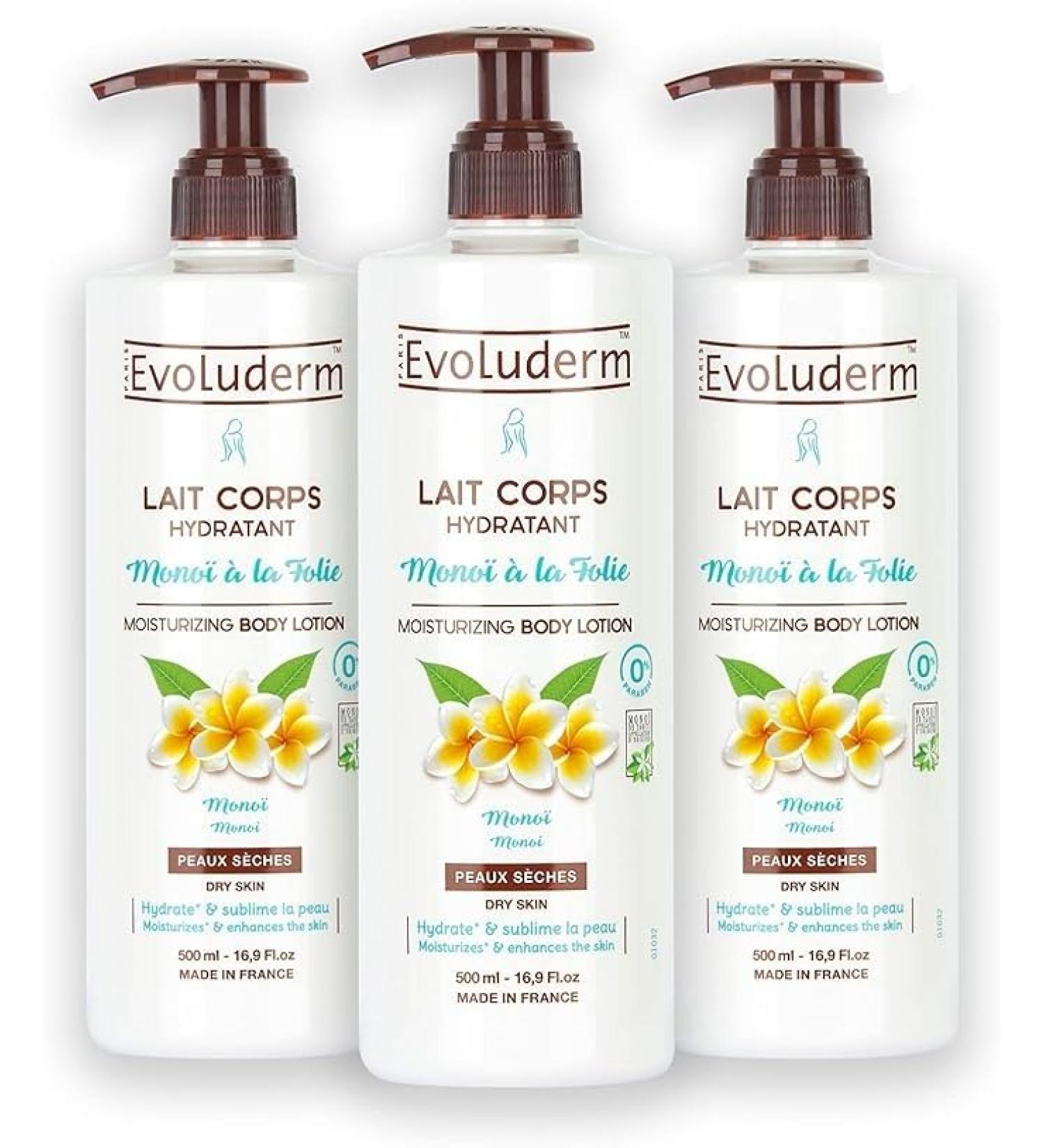 EVOLUDERM - Mono la Folie Moisturizing Body Lotion - 500 ml - Ingredients of Natural Origin - Vegan - Made in France - Pack of 3 x 500 ml - Buy Online on GoSupps.com