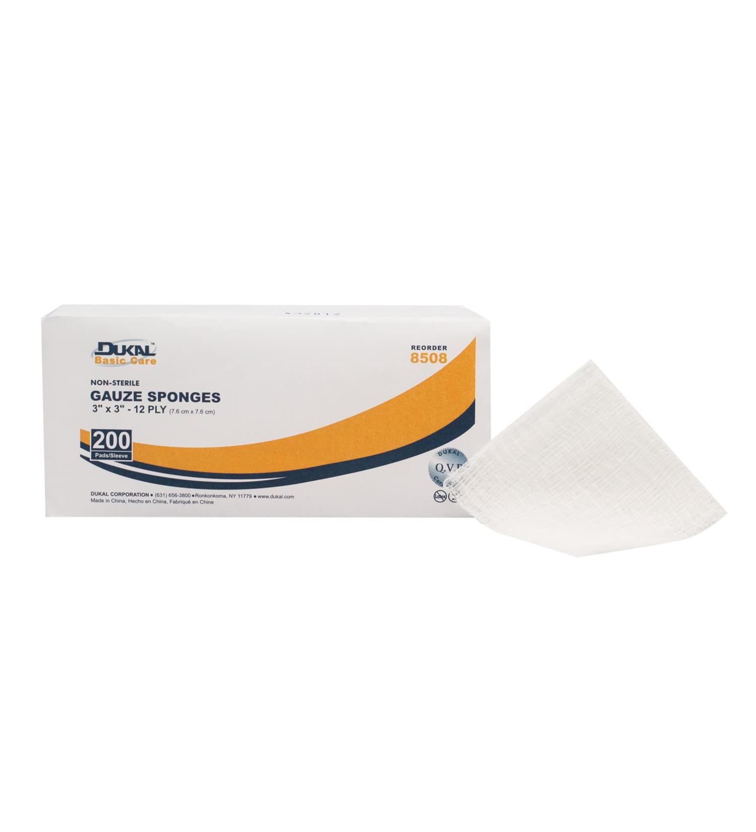 Dukal 8508 Gauze Sponge 12-Ply Non Sterile Basic 3" x 3" Pack of 4000