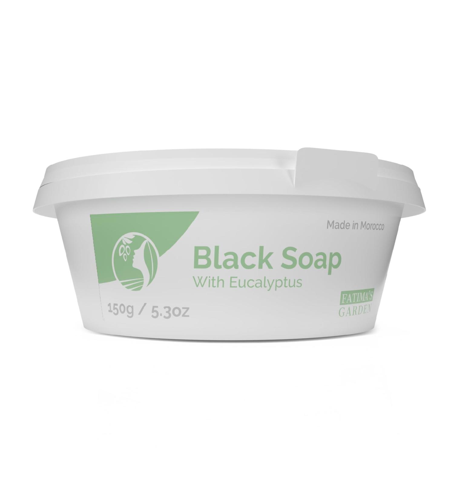 Fatima s Garden Moroccan Beldi Black Soap - 100% Natural Skin Peeling with Eucalyptus Oil - 150g Pack - Buy Online on GoSupps.com