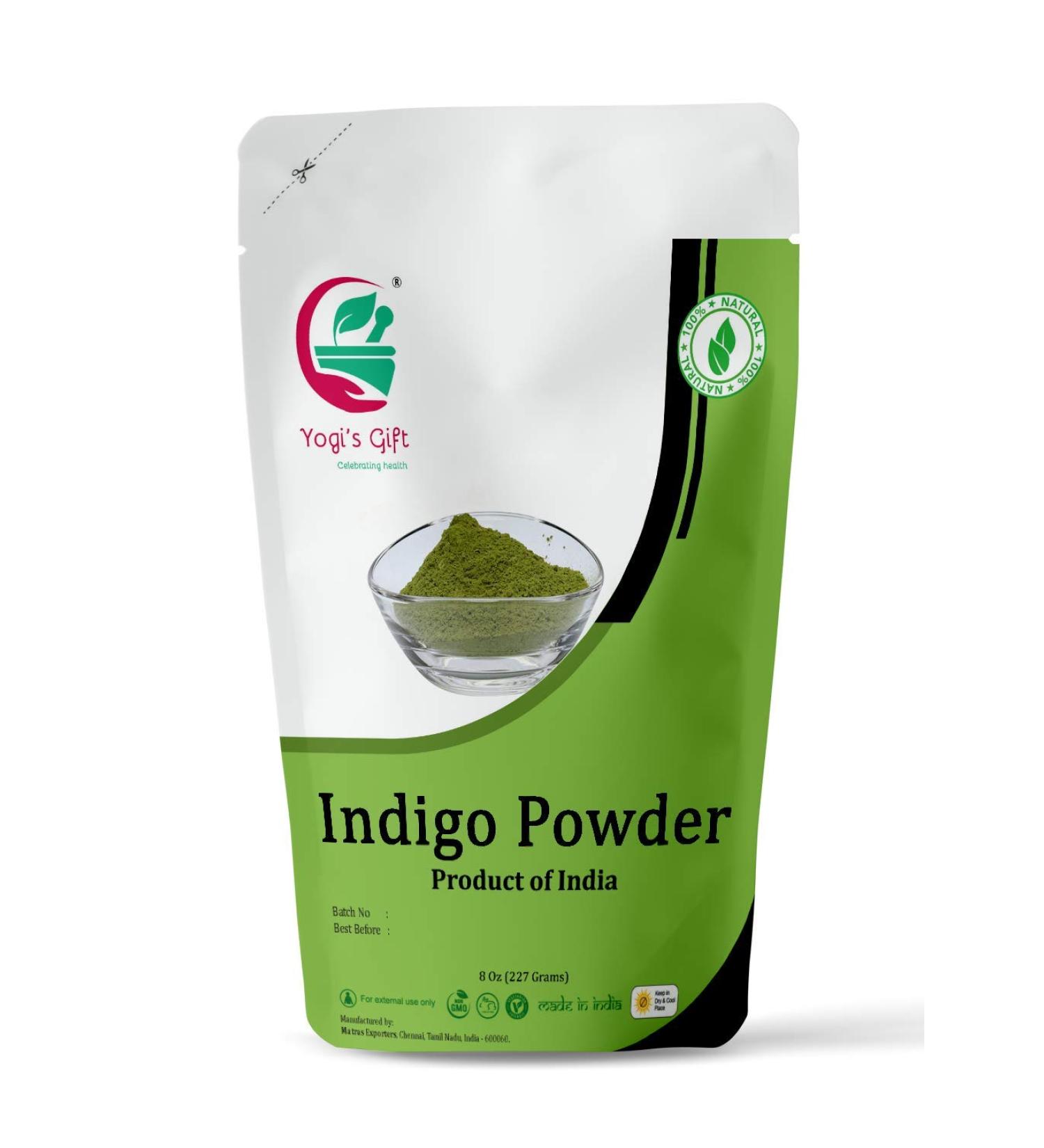 Organic Indigo Powder 8 oz | Black Henna Hair Dye | Indigofera Tinctoria | Ideal for Dark Hair | Includes FREE Gloves & Head Cap - Buy Online on GoSupps.com
