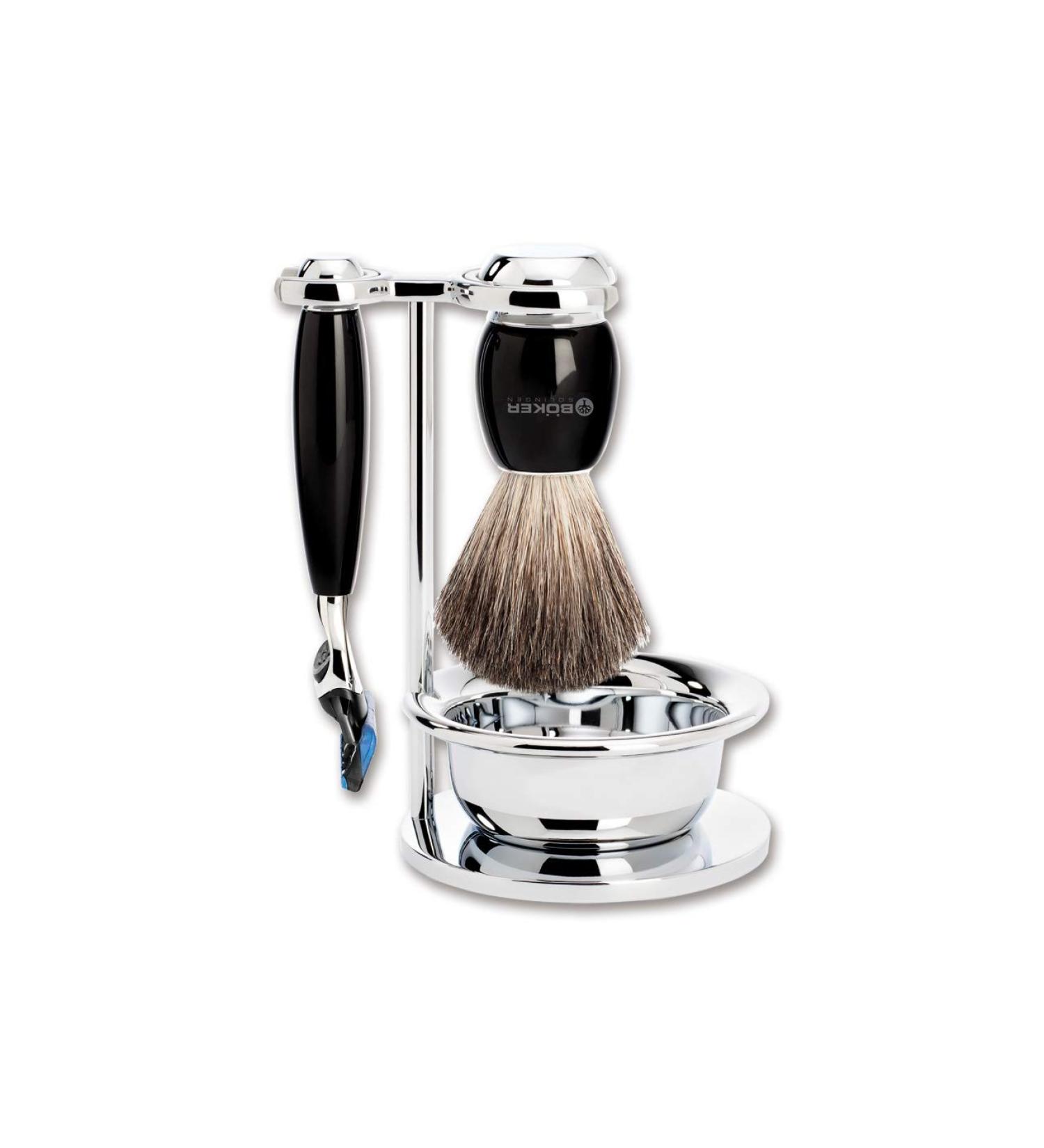 B ker Manufaktur Solingen Shaving Set Precious Resin Black 1 piece