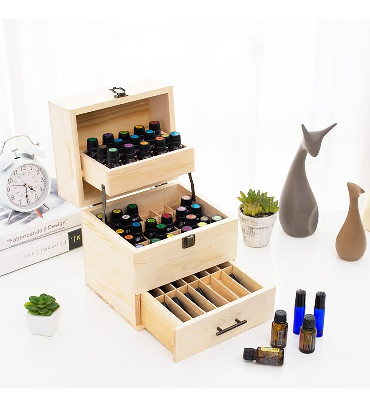 Nenchengli 3-Layer Wood Essential Oil Box - 59 Grid Organizer Storage - Premium Essential Oil Packaging - Buy Online on GoSupps.com