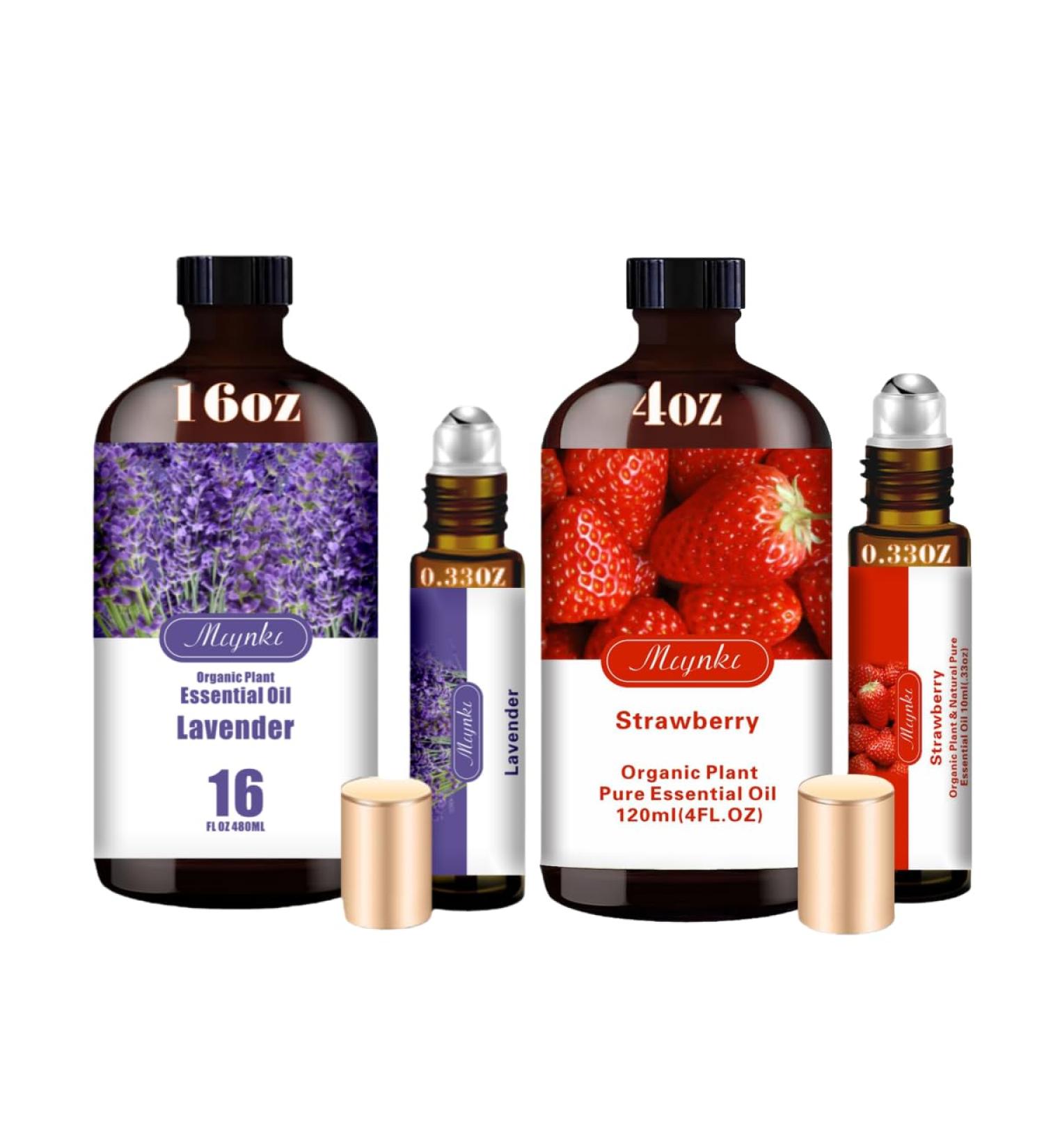 Lavender & Strawberry Essential Oils Set 16oz & 4oz Pure Natural Scent for Diffusers Aromatherapy Candle & Soap Making Relaxing & Uplifting Gift for Home Bath Massage - Buy Online on GoSupps.com