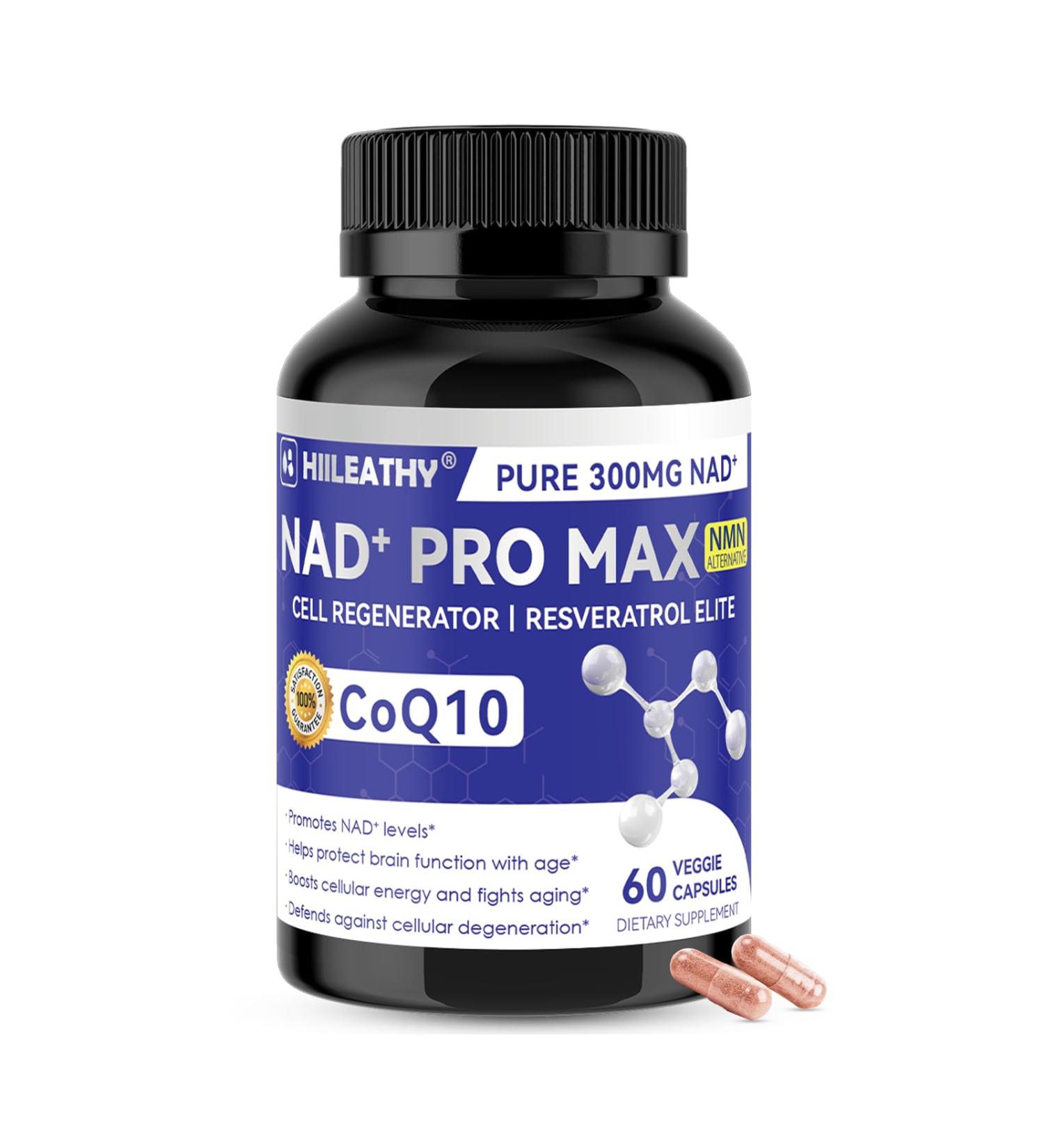 HIILEATHY NAD+ Supplement for Men and Women with Resveratrol and CoQ10 Promotes Cell Regeneration and Anti-Aging American-Made NAD+ 60 Capsules - Buy Online on GoSupps.com