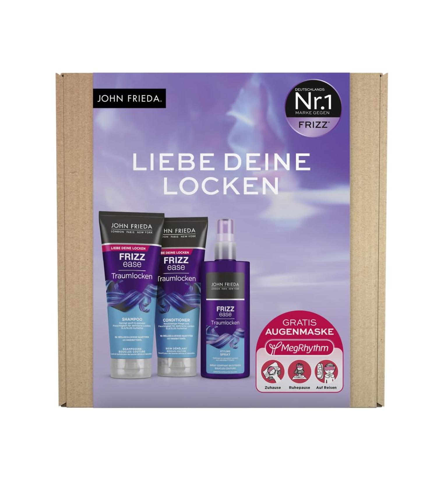 John Frieda Dreamlocks Advantage Set for Curly Hair - Moisturizing Shampoo Conditioner Styling Spray & Free Megrhythm Eye Mask - Lively Curls International Shipping - Buy Online on GoSupps.com