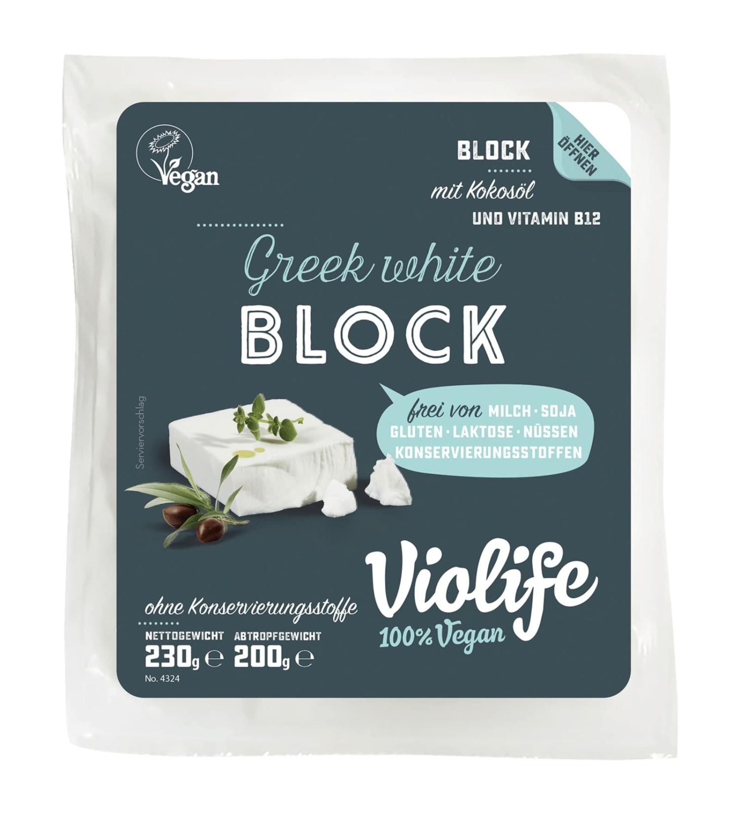 Violife Block Greek White Veganer Feta 200g |Feta cheese vegan |Vegan food |Vegan cheese replacement for shepherd cheese |Lactose -free gluten -free halal vegan vegetarian