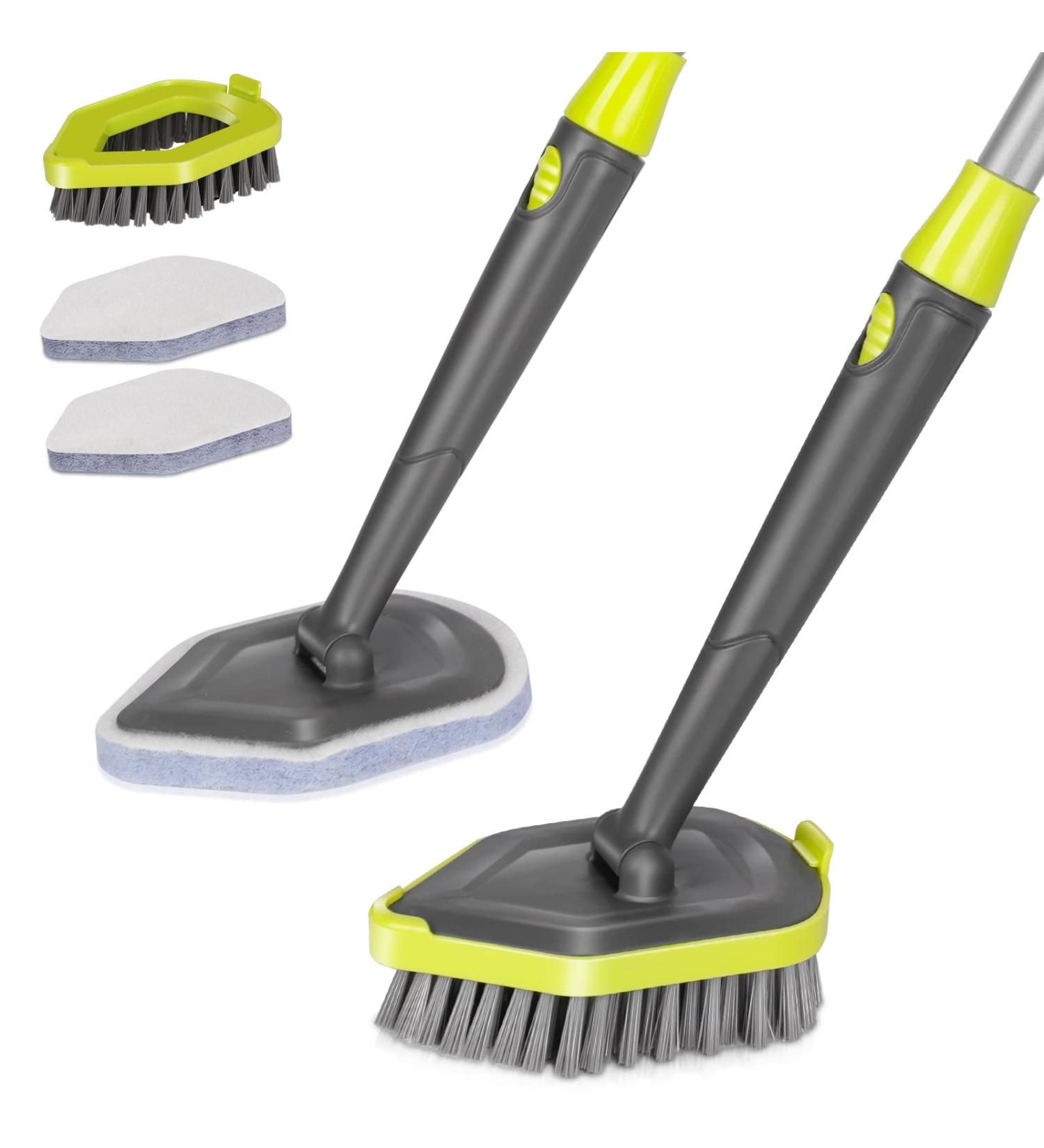 2-in-1 Tub and Tile Scrubber Brush with 3 Replacement Heads - Extendable Handle Floor Cleaning Brush in Green+Gray - Buy Online on GoSupps.com