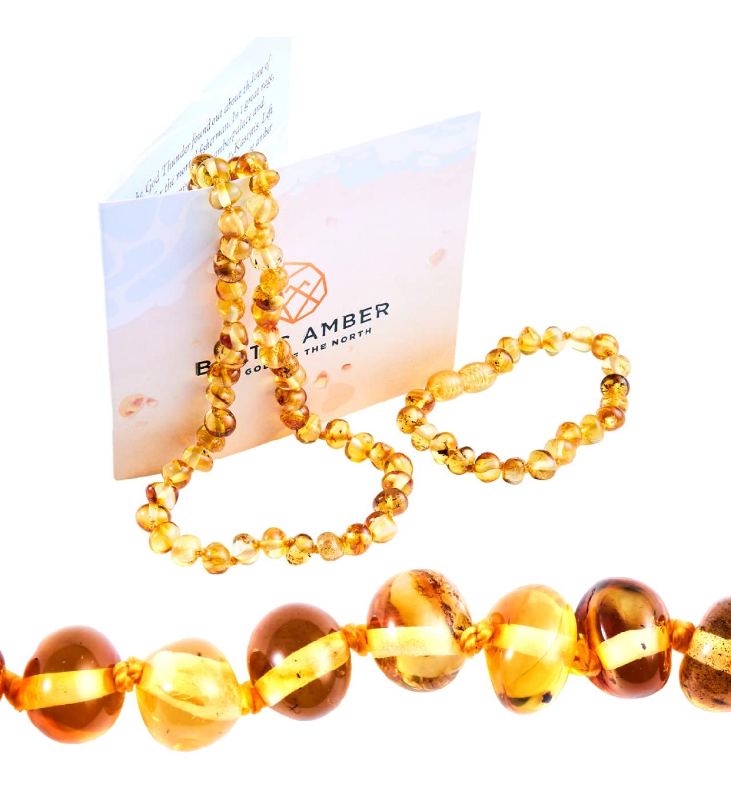 Certified Honey Baltic Amber Necklace and Bracelet Set - 12.5IN & 5.5IN - Lithuanian Artisan-Made, Authentic Baltic Sea Amber - Buy Online on GoSupps.com