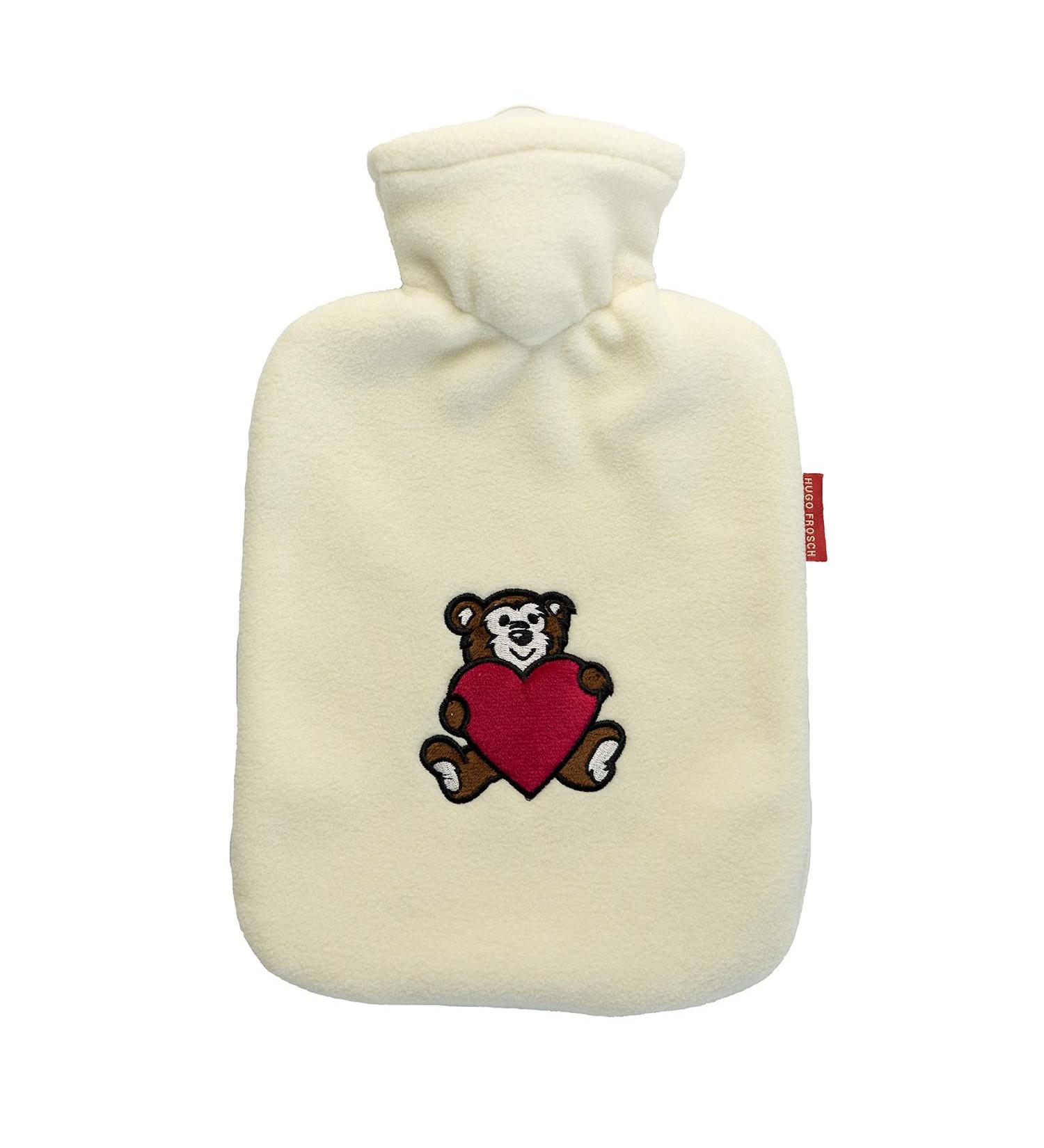 Hugo Frosch Classic 1.8L Hot Water Bottle - Fleece Cover Cream Bear with Heart | Eco-Friendly Comfort for All Seasons - Buy Online on GoSupps.com