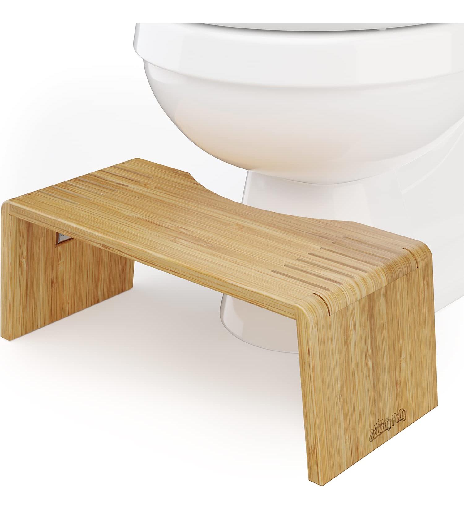 Squatty Potty Oslo Folding Bamboo Toilet Stool - 7 Collapsible Bathroom Stool for Kids and Adults, Brown - Buy Online on GoSupps.com