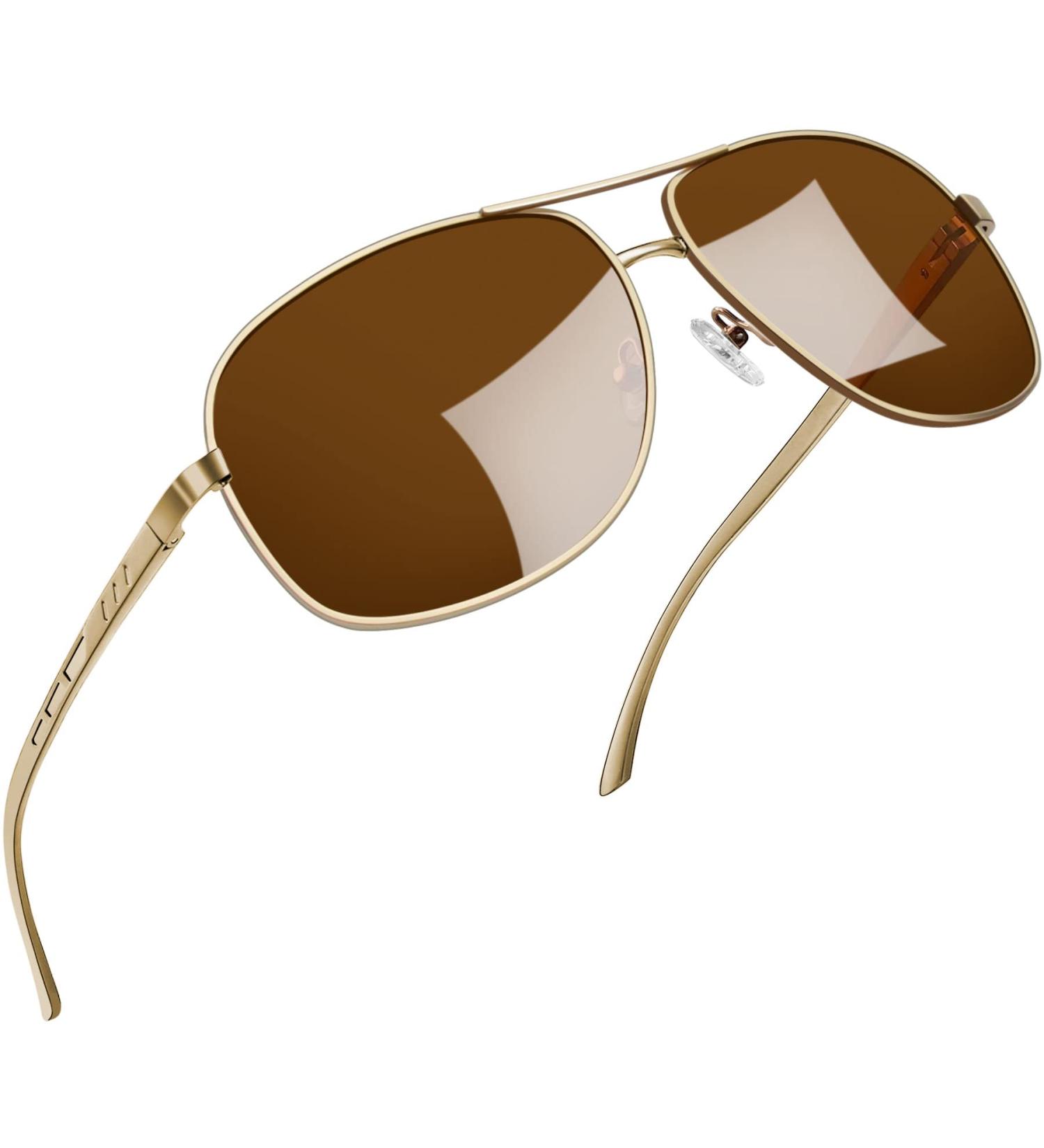 Joopin Polarised Sunglasses | Al-Mg Metal Frame | UV Protection | Double Bridge Aviation Style | Men Women Sun Glasses for Driving | A04 Gold Frame Brown Lens - Buy Online on GoSupps.com