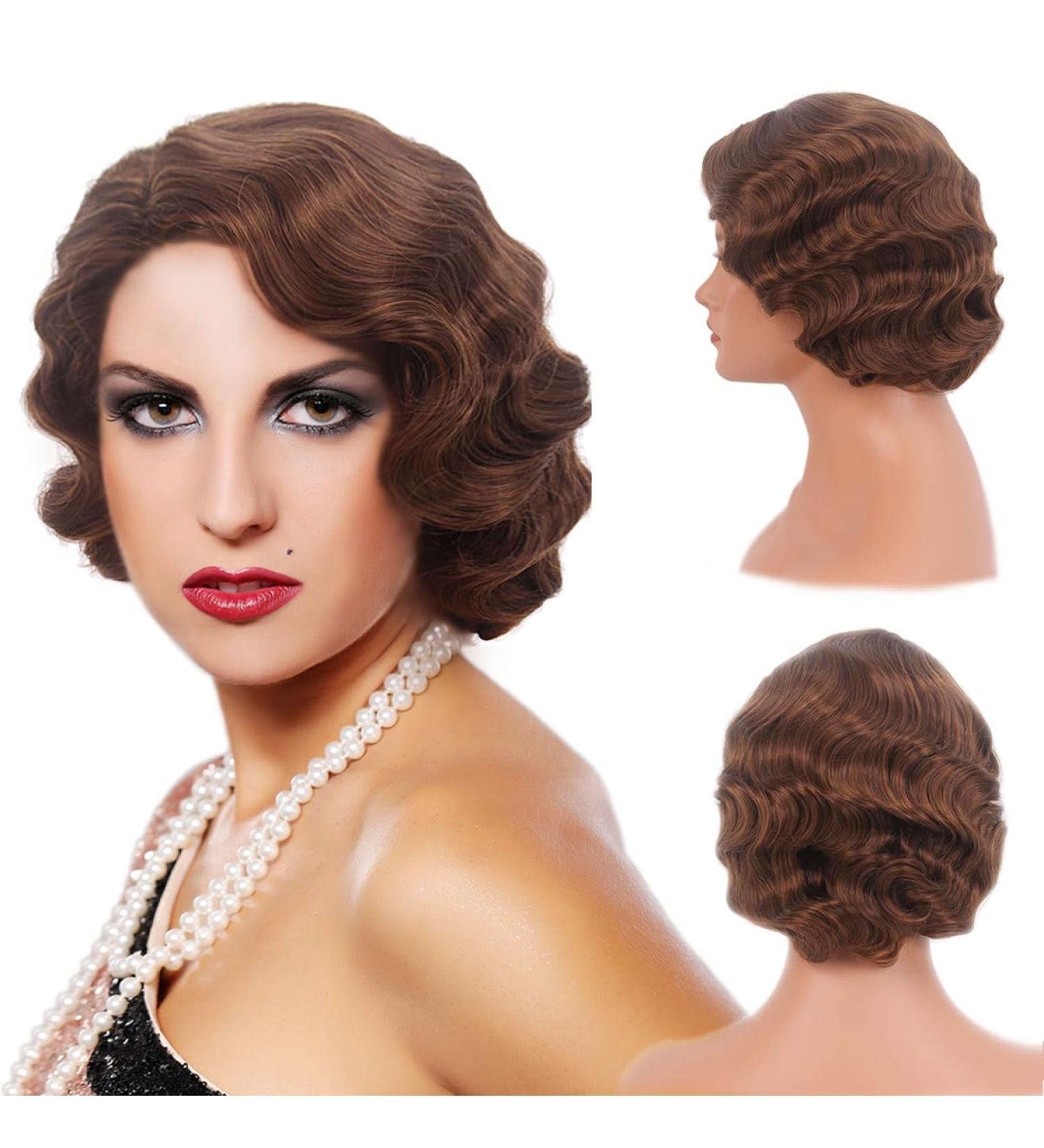 Buy Reeves 1920s Short Wig - Vintage Finger Wave Ash Brown - Loose Synthetic Cosplay & Flapper Costume Wig for Women - Buy Online on GoSupps.com