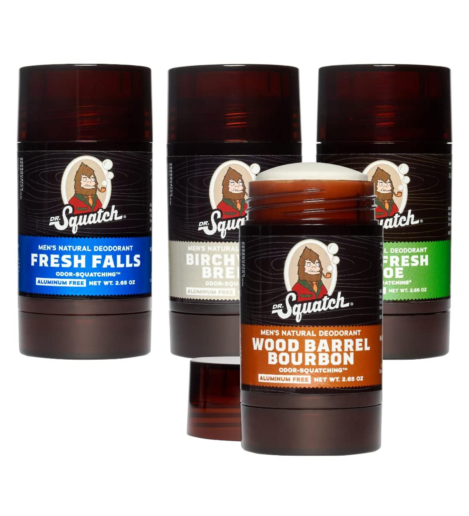 Dr. Squatch | Natural Deodorant for Men Aluminum-Free Odor Control Deodorant for Men Birchwood Breeze Cool Fresh Aloe Fresh Falls Wood Barrel Bourbon (4 Pack) - Buy Online on GoSupps.com
