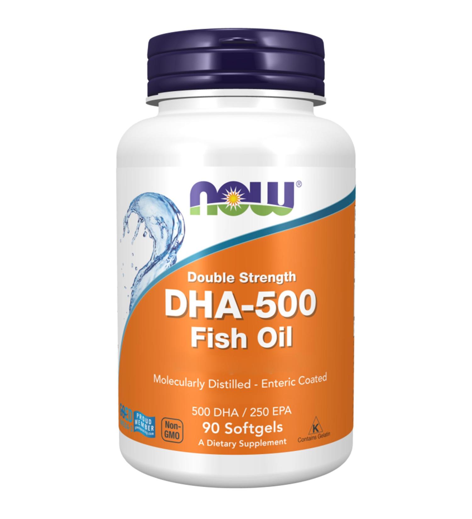 Now Foods DHA-500 Fish Oil Soft Capsules - 90 Gluten-Free Dual Starch Capsules with EPA & Vitamin E - Laboratory Tested Non-GMO - Buy Online on GoSupps.com