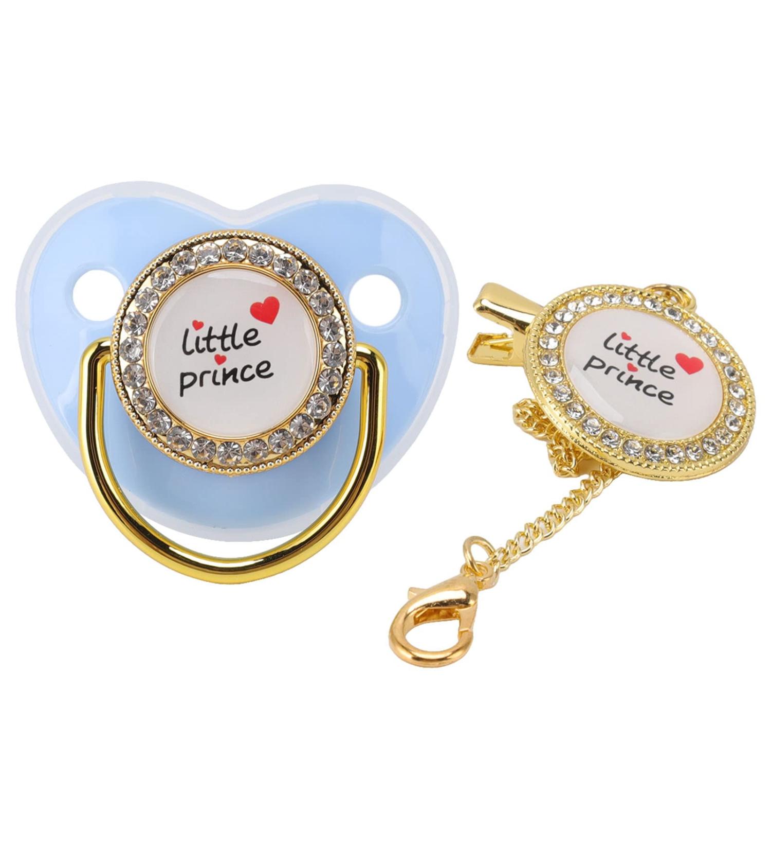 Luxury Baby Pacifier & Clip Set - Rhinestone Blue Pacifier for Newborns (6-18 Months) | Small Prince Bling - Buy Online on GoSupps.com