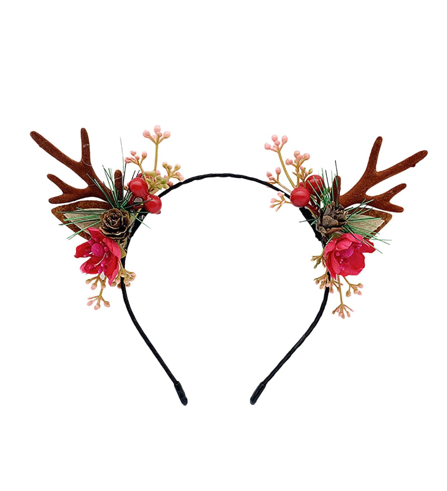 Christmas Headbands Cute Reindeer Antlers Headband Xmas Hair Hoop Headpiece Flower Antlers Hair Piece Deer Horn Ears and Berries Headdress Decoration Holiday Costume Headwear for W (B One Size) B One Size - Buy Online on GoSupps.com