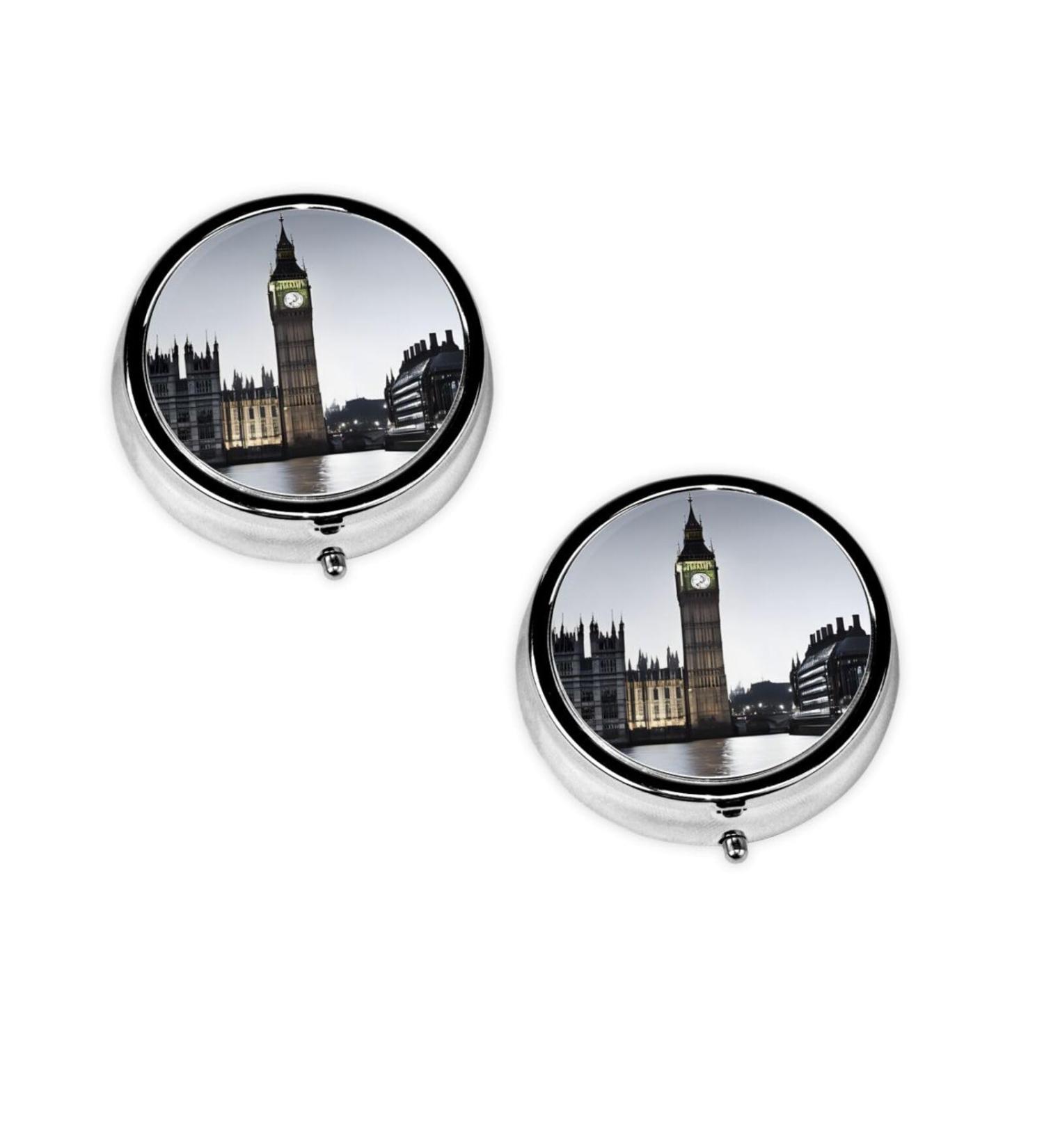 London Round Pill Box - 3 Compartment Decorative Travel Organizer for Tablets & Vitamins - Buy Online on GoSupps.com