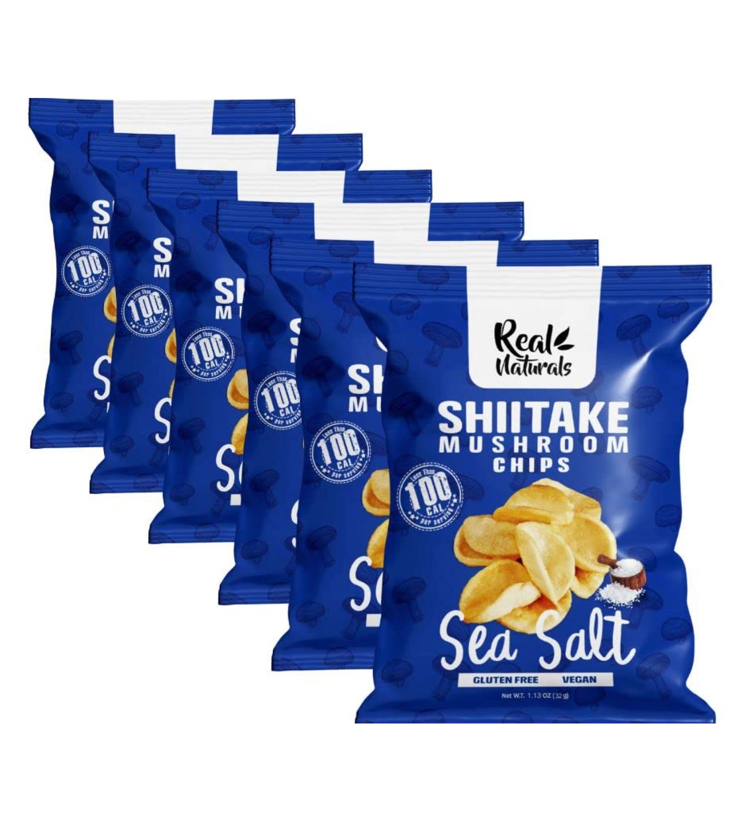 Shiitake Mushroom Chips - (6 pack) Vegan prawn crackers Less than 100 calories Gluten Free mushroom snack. Sea Salt flavour. - Buy Online on GoSupps.com