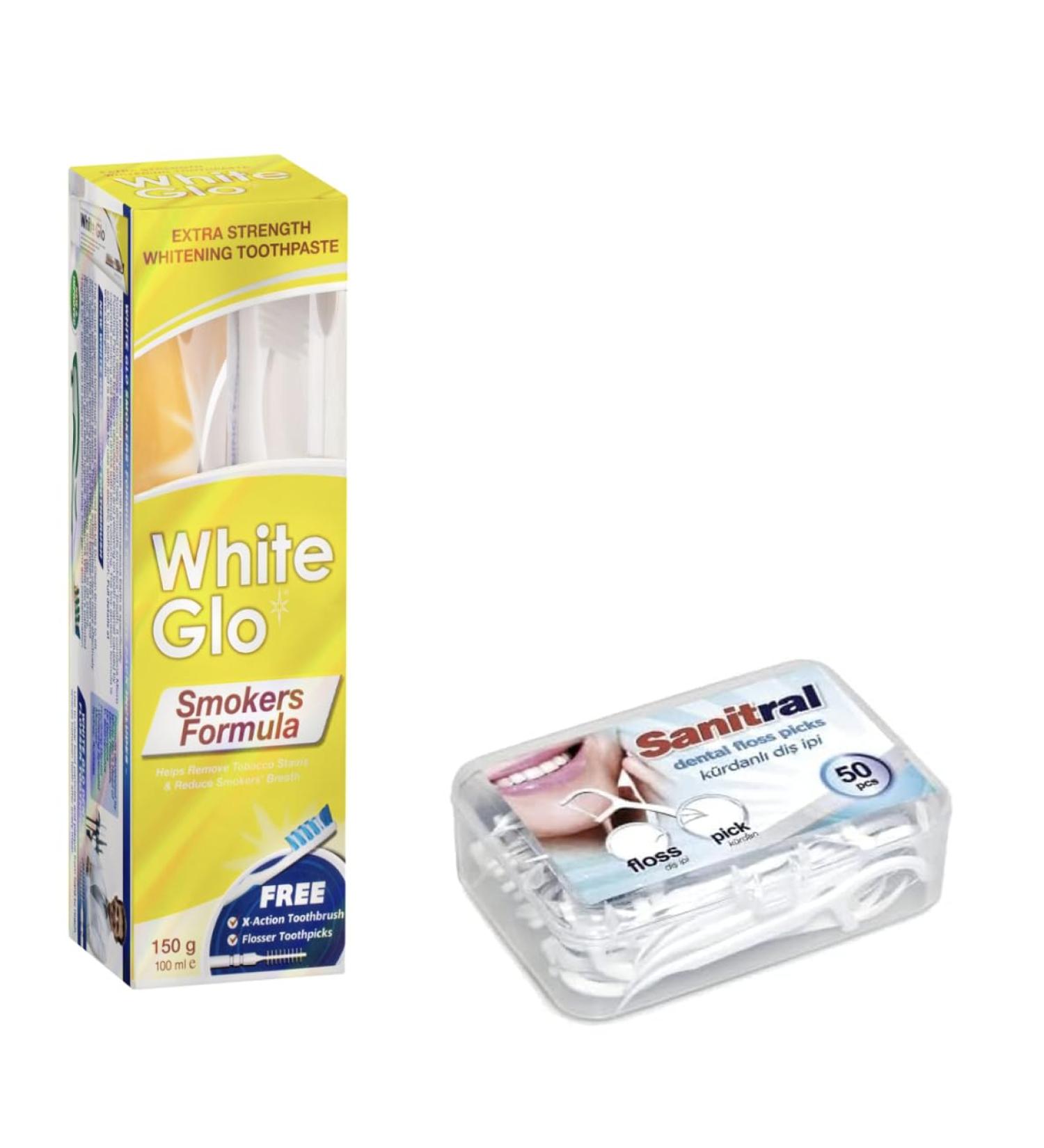 White Glo Smokers Formula Whitening Toothpaste 150g & Toothbrush (with 50 Dental Sticks included as a gift) - Buy Online on GoSupps.com
