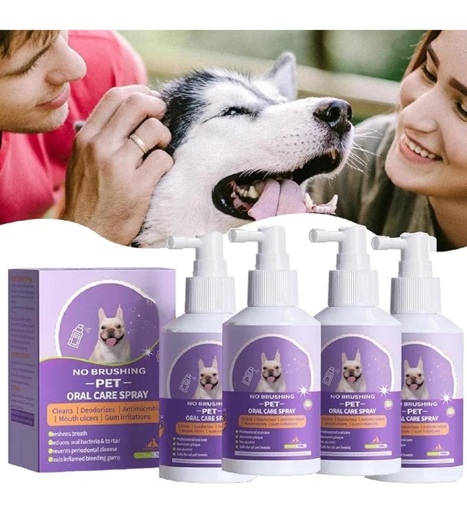 (100% Effective) 4PCS Teeth Cleaning Spray for Dogs & Cats | Pet Oral Spray Clean Teeth | Pet Breath Freshener Spray Care Cleaner | Targets Tartar & Plaque | Eliminate Bad Breath | Without Brushing | 50ml - Buy Online on GoSupps.com