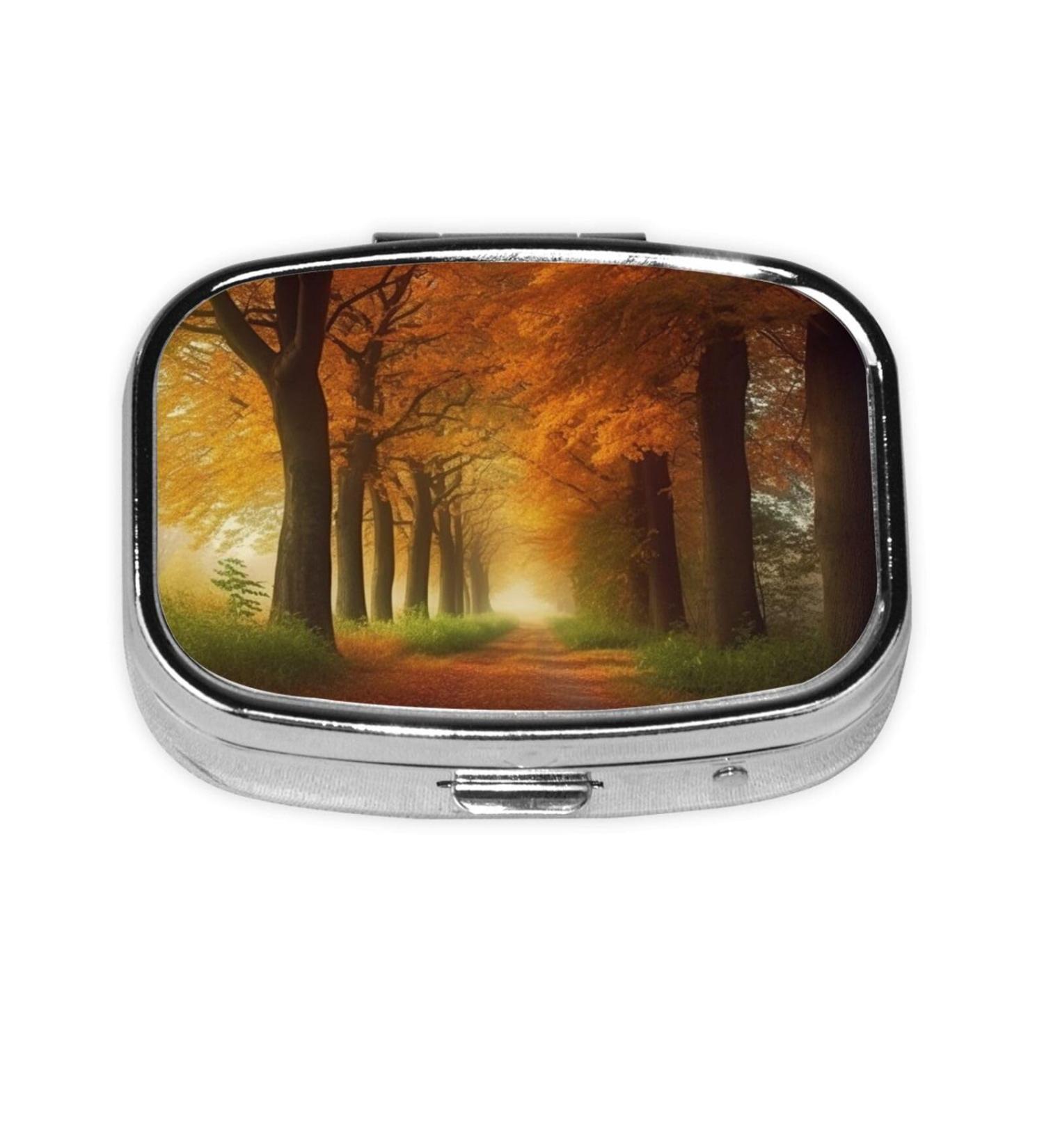 Buy Morning Autumn Grove Printed Square Pill Box - Portable Medicine Organiser for Travel | International Shipping Available - Buy Online on GoSupps.com