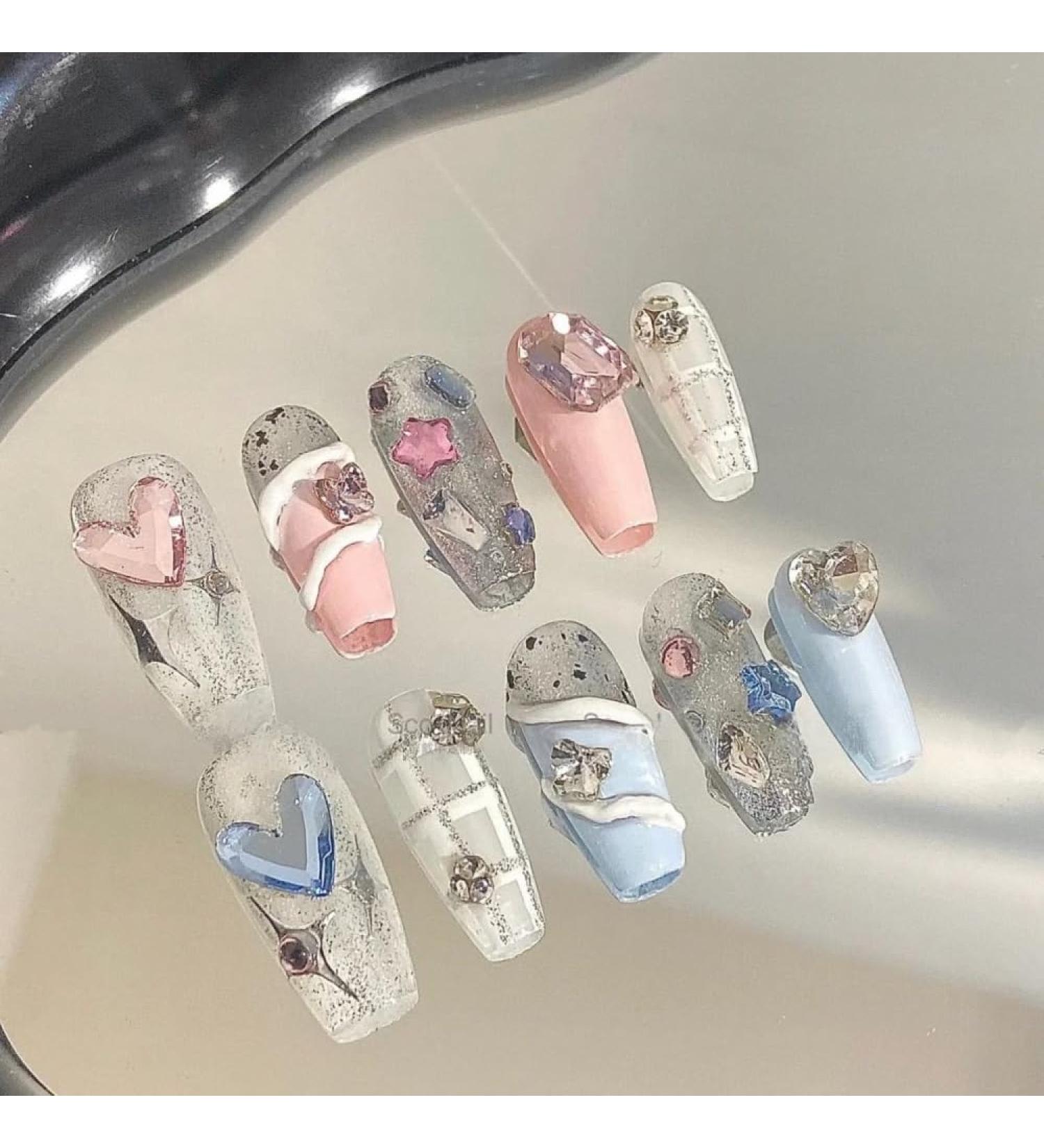 Fake nails manicure patches nail piercing and manual nail piercing patches(Size:S)