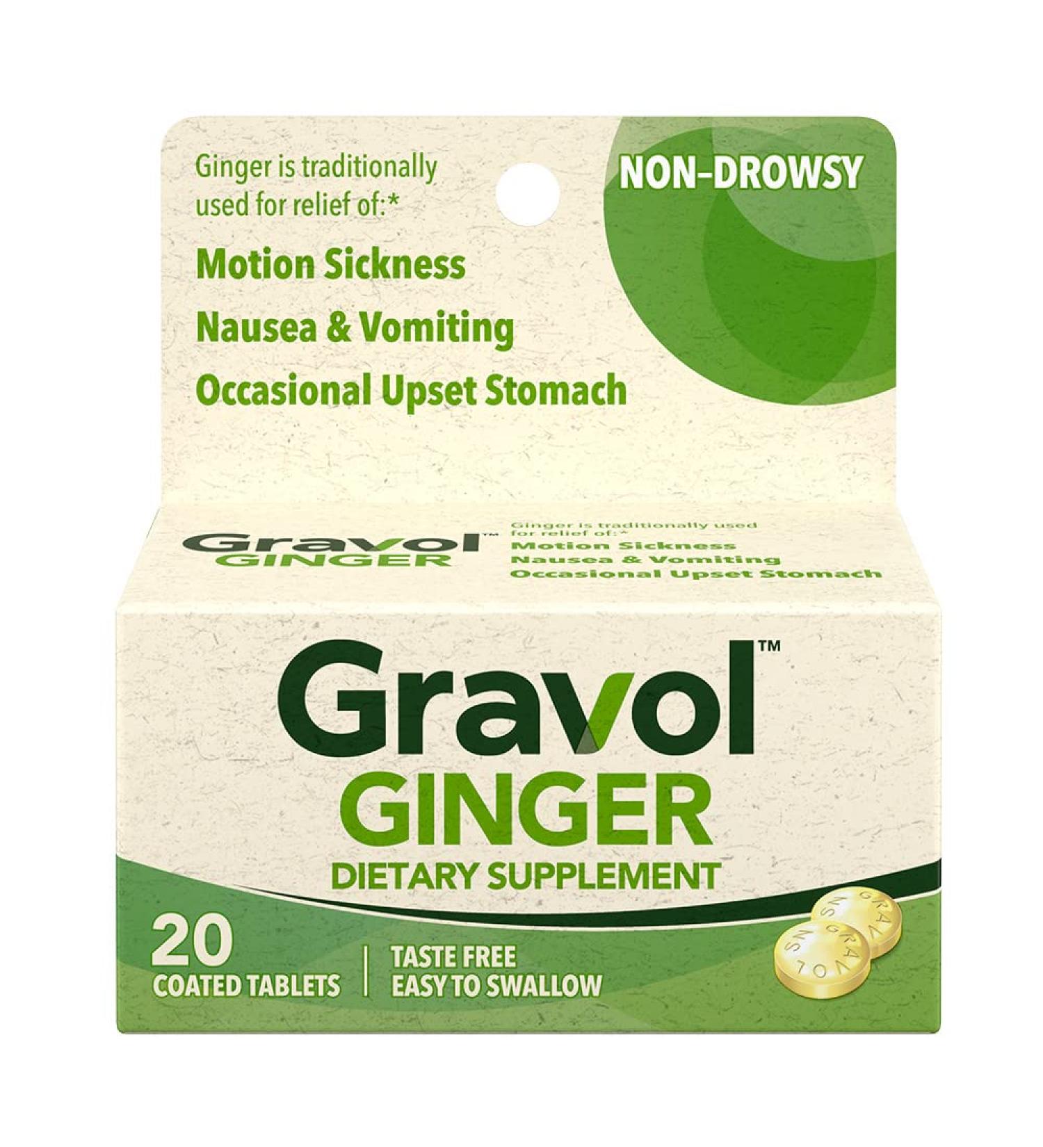 Gravol Ginger Tablets - Natural Relief for Upset Stomach & Nausea - 20ct - Buy Online on GoSupps.com