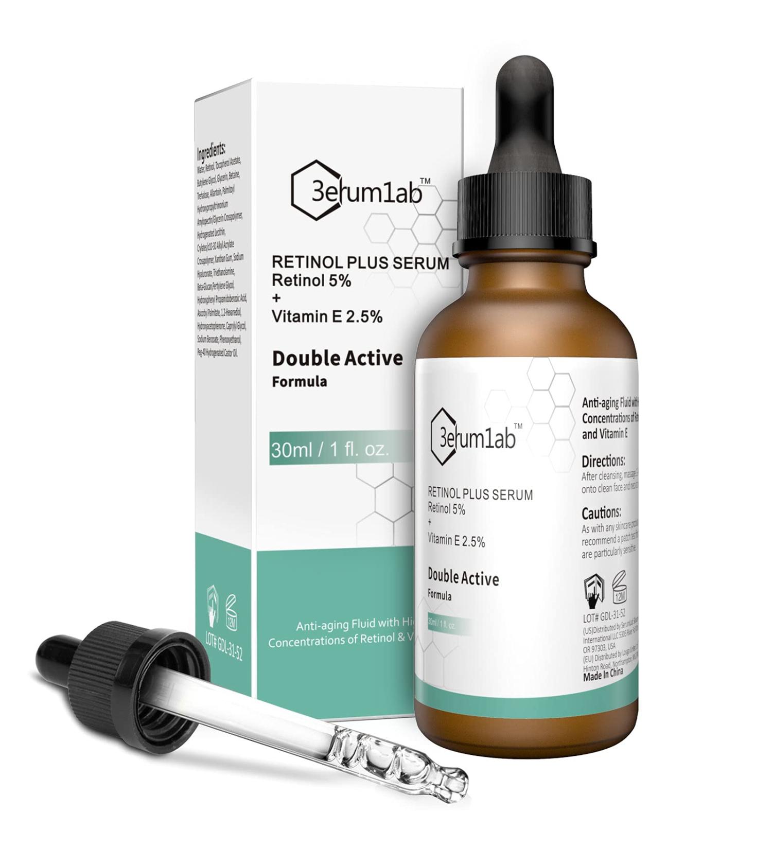 High Strength Retinol Serum 5% & Vitamin E 2.5% | Reduce Wrinkles & Dark Circles | 1.01 Fl Oz - Buy Online on GoSupps.com