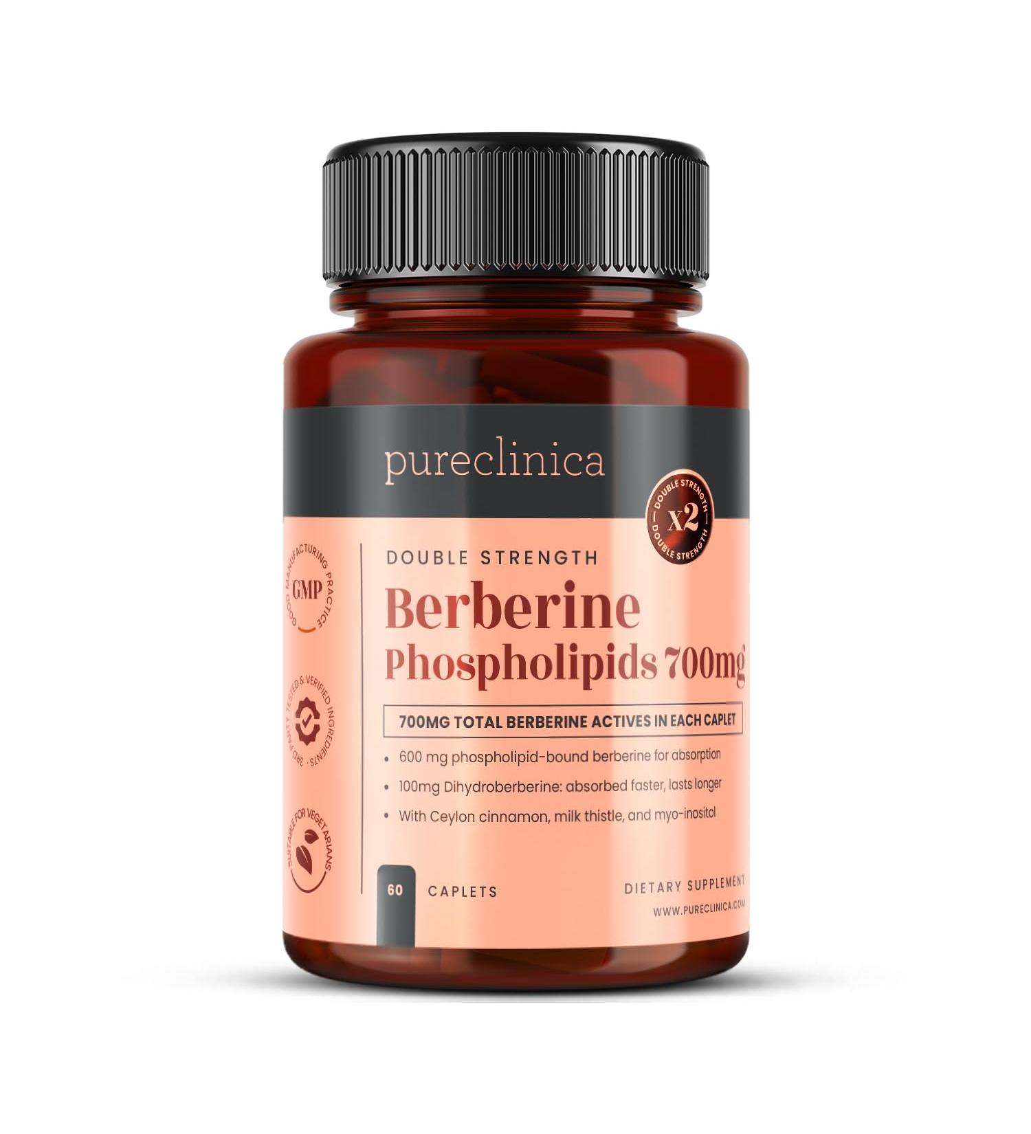 pureclinica Double Strength Berberine Complex 700mg Active Berberine Dihydroberberine Ceylon Cinnamon Milk Thistle 60 Caplets High Absorption 2 Month Supply - Buy Online on GoSupps.com