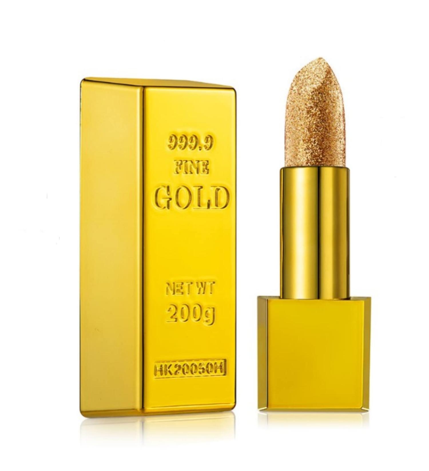Shimmery Metallic Glitter Lipstick - Gold Bar Design | Long-Lasting & Waterproof Lip Makeup 3.5g - Buy Online on GoSupps.com