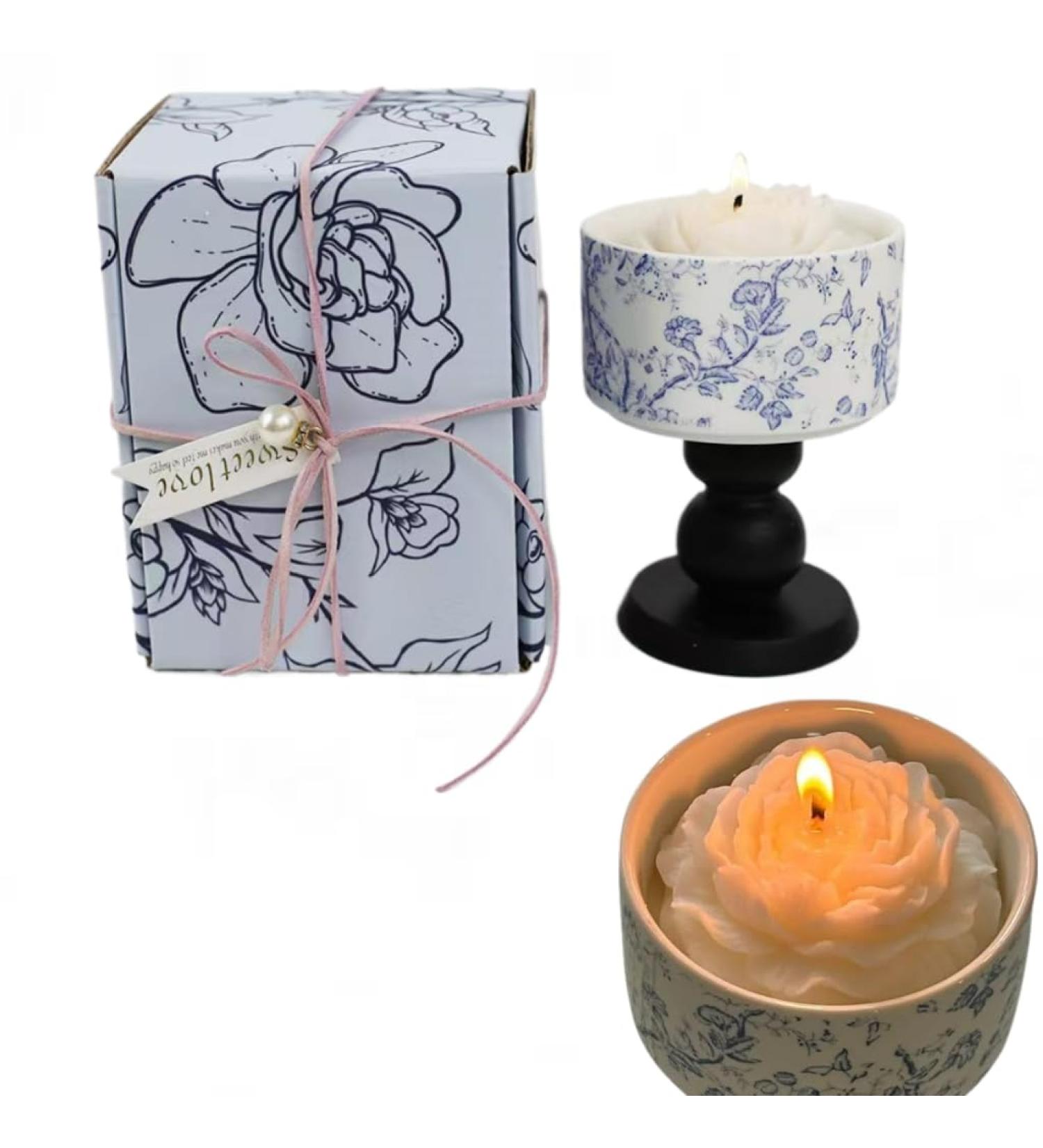 Luxury Blue & White Porcelain Rose Scented Candles - Natural Soy Aromatherapy Gifts for Home Relaxation - Buy Online on GoSupps.com