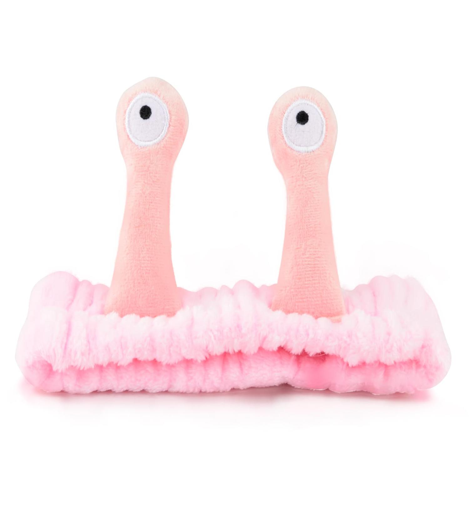 Snail Spa Headband Facial Makeup Head Band Cute Cartoon Face Wash Hair Bands Makeup Headbands Coral Fleece Elastic Head Wraps for Women Girls Beauty Skincare (Pink) - Buy Online on GoSupps.com