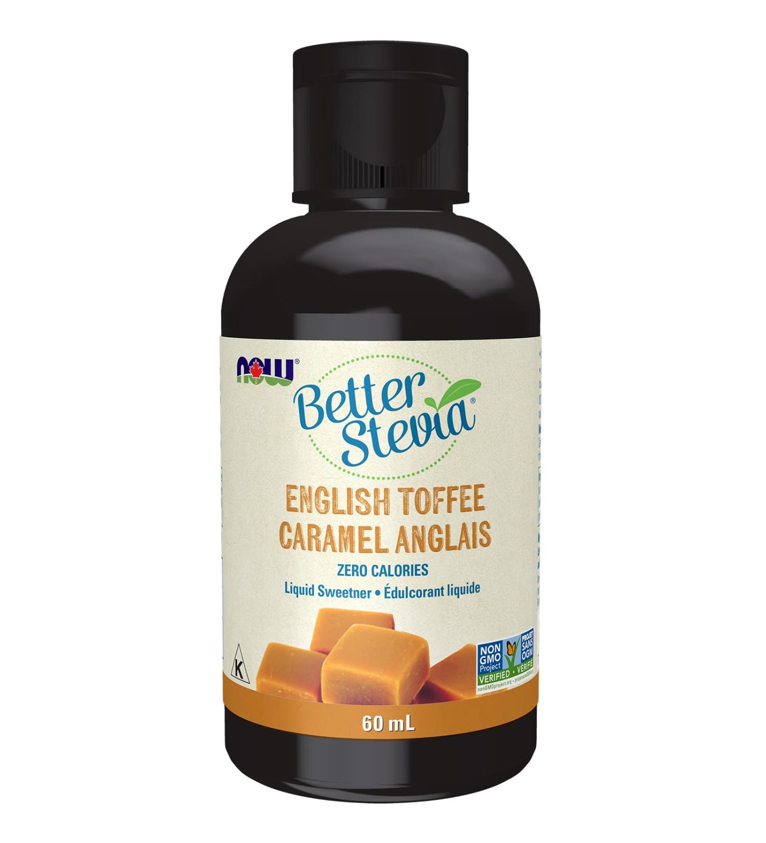 NOW Foods BetterStevia English Toffee Flavour Zero-Calorie Liquid Sweetener Keto Friendly Suitable for Diabetics No Erythritol 60ml - Buy Online on GoSupps.com