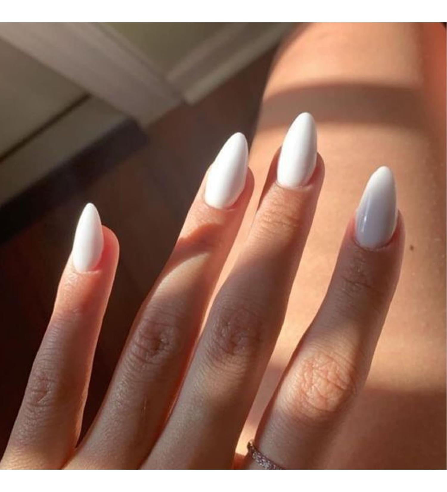 Modelones 32Pcs White Almond Press on Nails - Reusable Fake Nails with Glue Mini File & 16 Sizes | Perfect for Salon-Quality Manicure - Buy Online on GoSupps.com