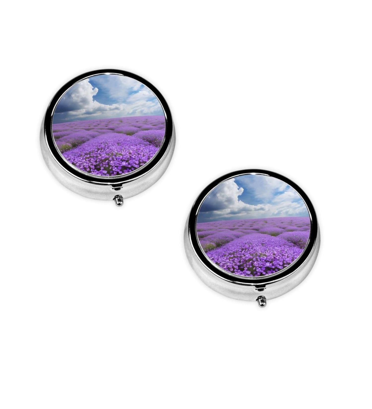Shop Lavender Flower Round Pill Box | 3 Compartment Travel Organizer for Vitamins & Medicines - Stylish Mini Pocket Purse - Buy Online on GoSupps.com