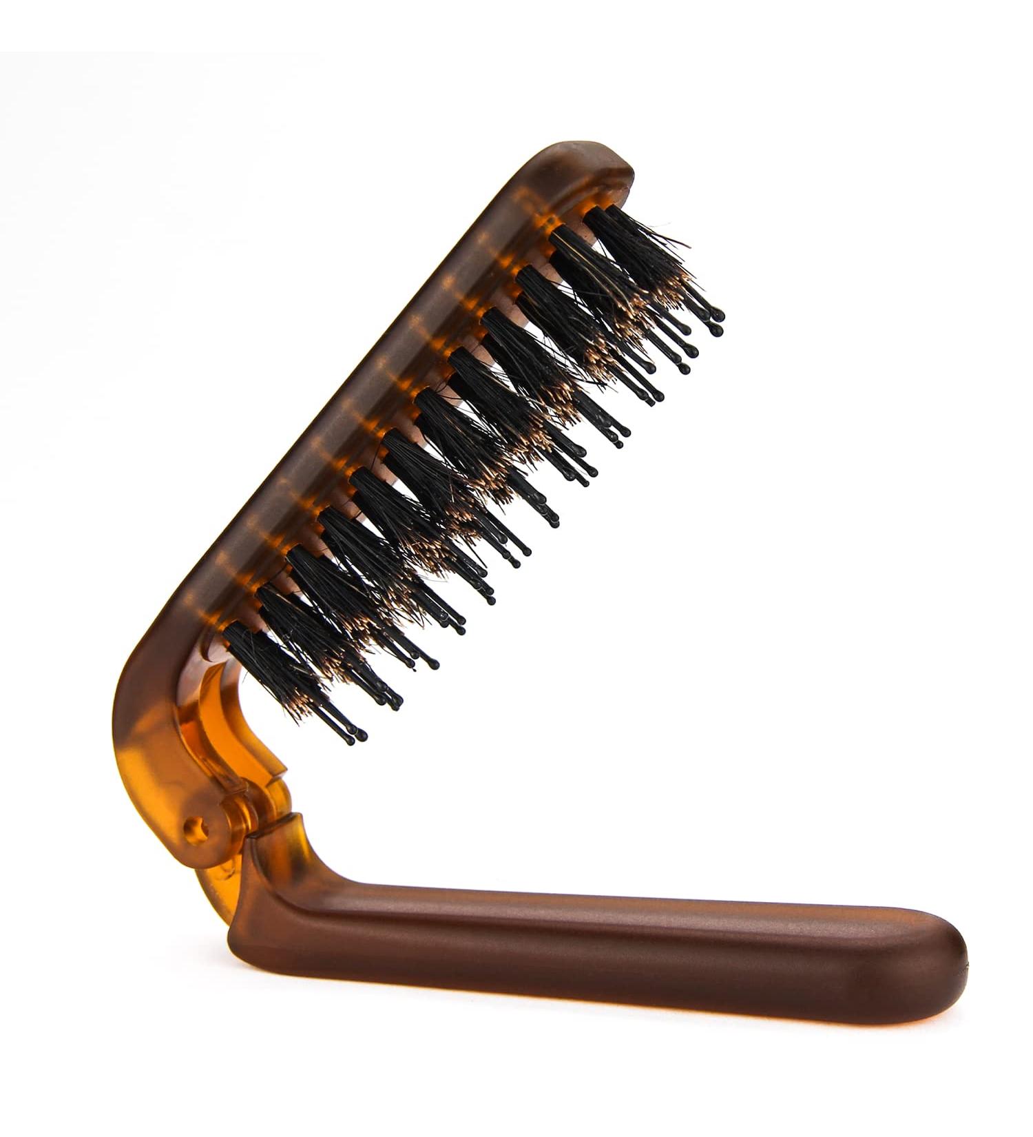 Travel Folding Boar Bristle Hair Brush for Men, Women & Kids - Portable & Collapsible Pocket Size - Ideal for Thin, Thick, Curly, Straight, Wet & Dry Hair - Restore Shine - Amber - Buy Online on GoSupps.com