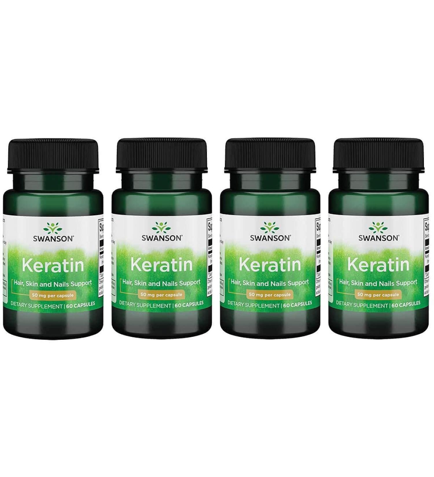 Swanson Keratin Supplement (From Tibetan Wool) - Promotes Healthy Joints, Hair, Skin & Nails - Nourishes Connective Tissues - 60 Capsules x 50mg (4 Pack) - Buy Online on GoSupps.com