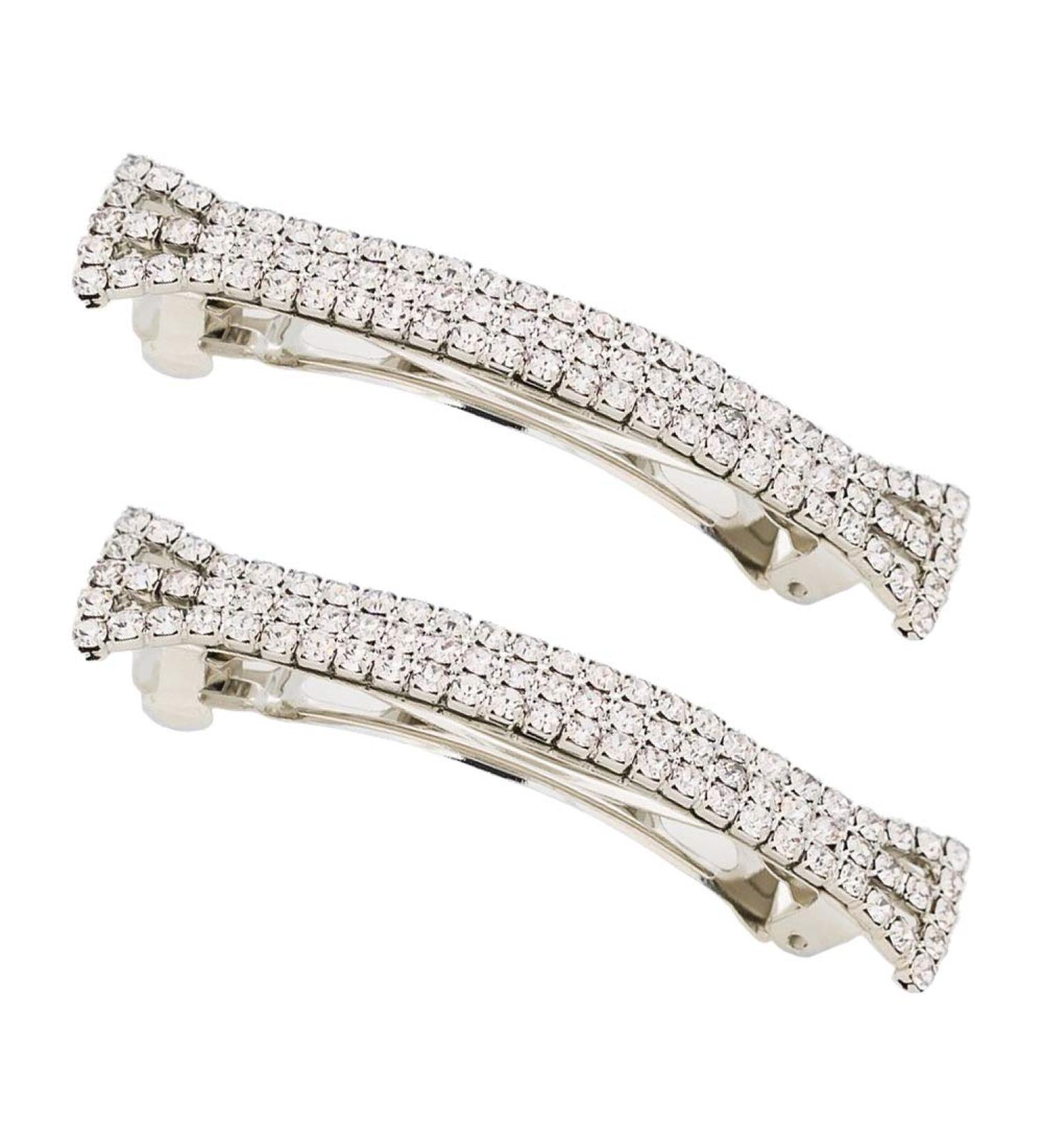 Rhinestone Crystal Hair Barrette Set - 2 Pack Sparkling Hair Clips for Girls and Women - 2.75 Silver - Hair Accessories - Buy Online on GoSupps.com